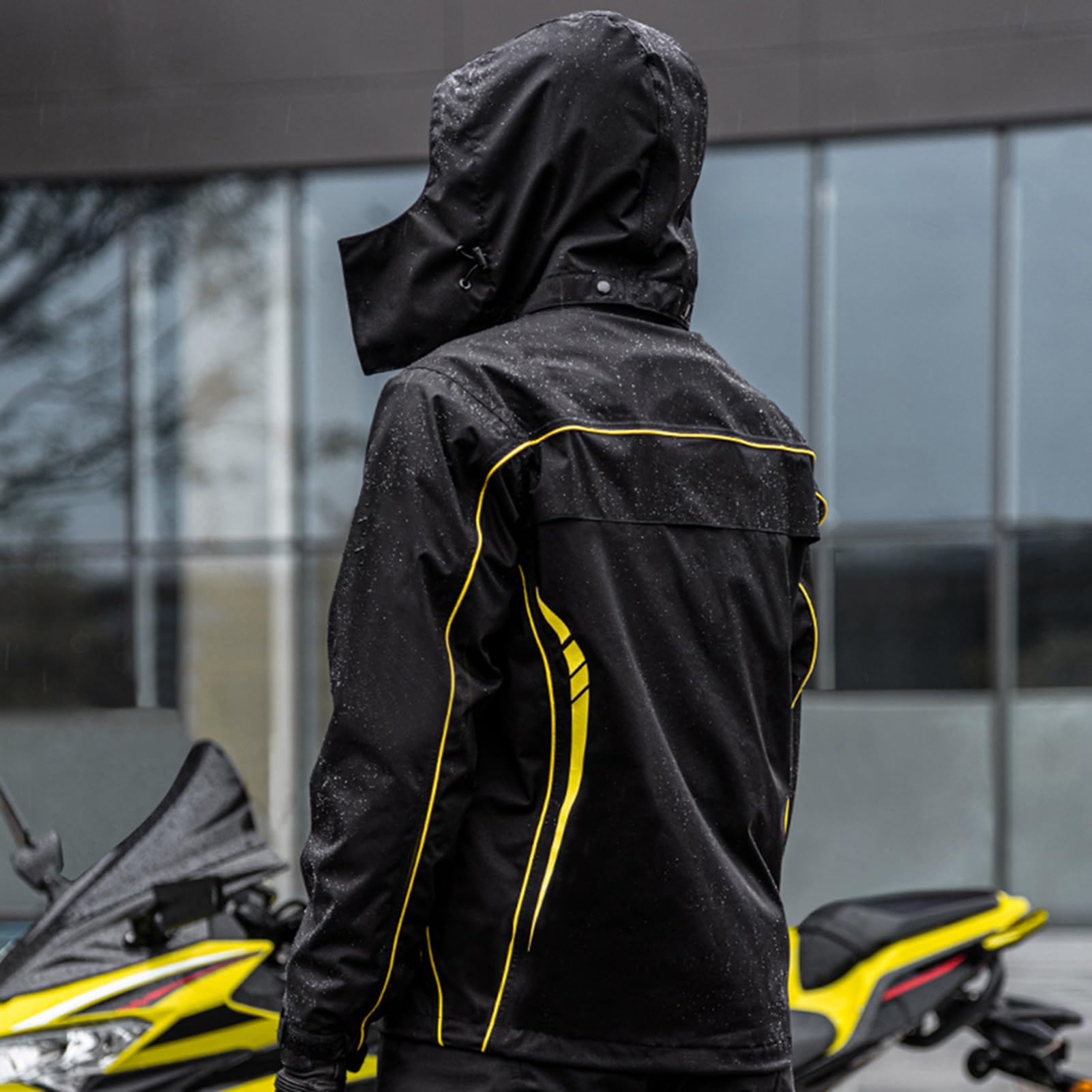 Traje de lluvia impermeable para motocicleta Hombres Mujeres Ciclismo Chaqueta y pantalones de lluvia con bolsa de almacenamiento
