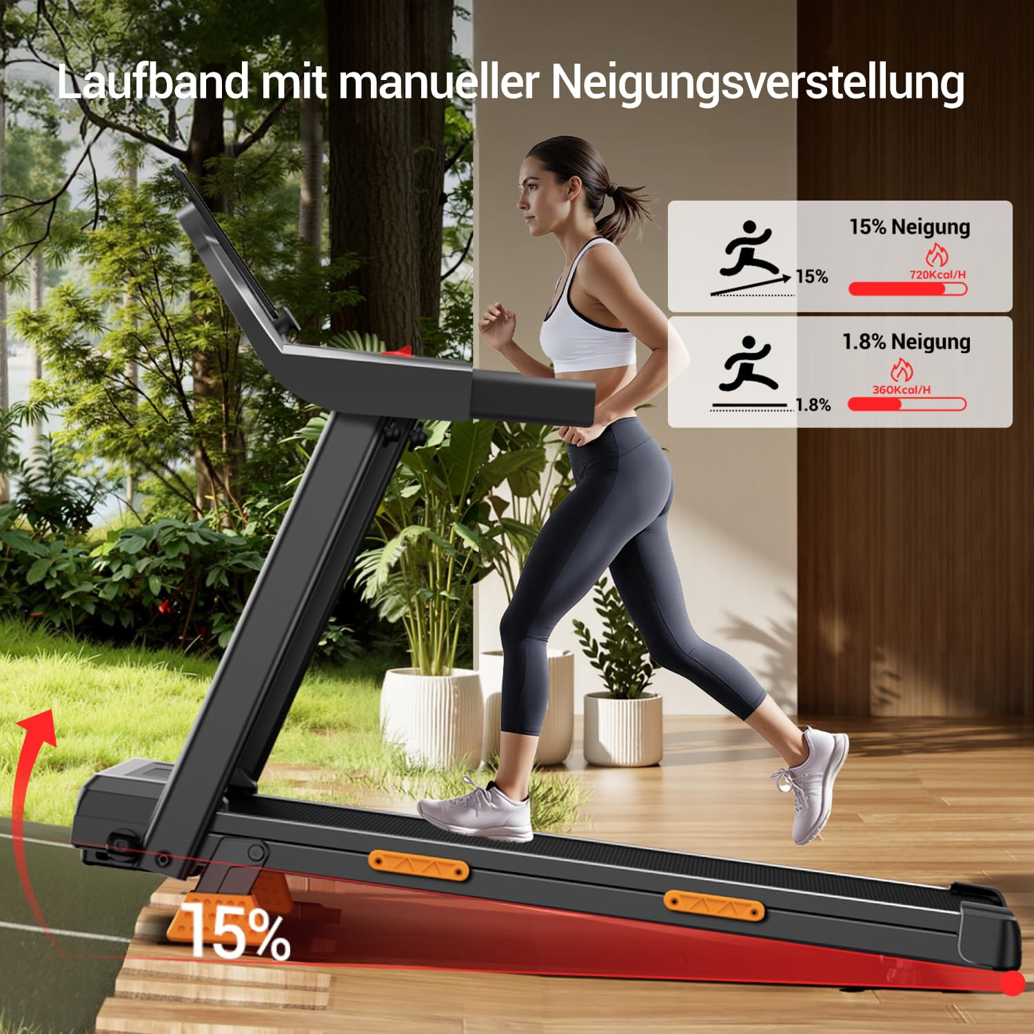 CURSOR Laufband für Zuhause Klappbar mit Steigung 15%, 12KM/H Treadmill for Home, 3.0PS Motor, LED Anzeige, Leiser Betrieb, Stoßdämpfung, Tragkraft 136 kg