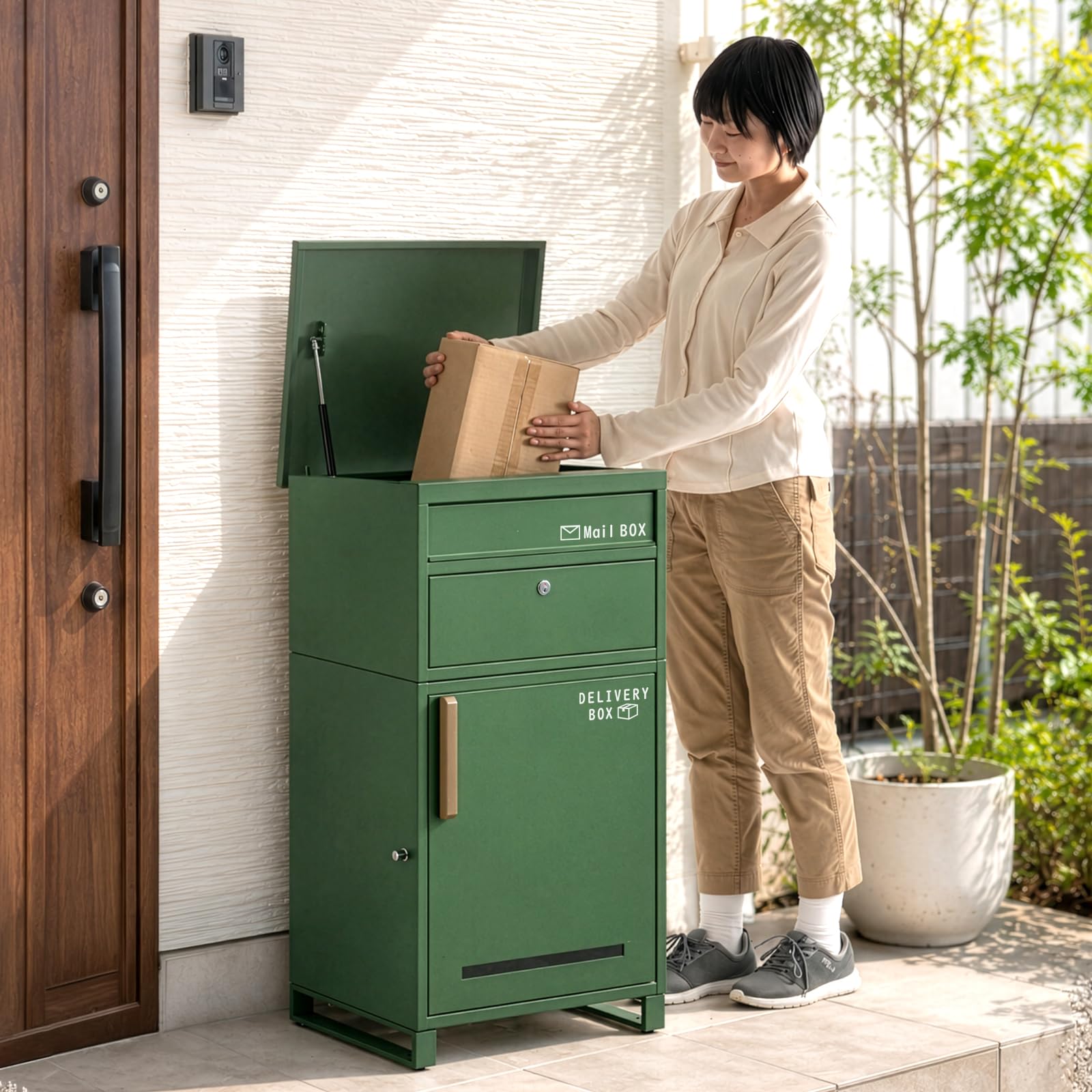 Amazon.co.jp: タンスのゲン 宅配ボックス 屋外 戸建て用 ポスト一体型