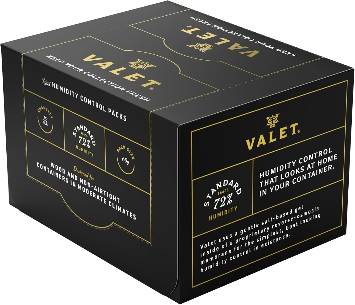Valet 65% Two-Way Humidity Pack Single (60g), Individually Wrapped Humidity Control Pack for Long-Term Aging & Storage, Moisture Absorber for Wood & Airtight Containers, Made in USA