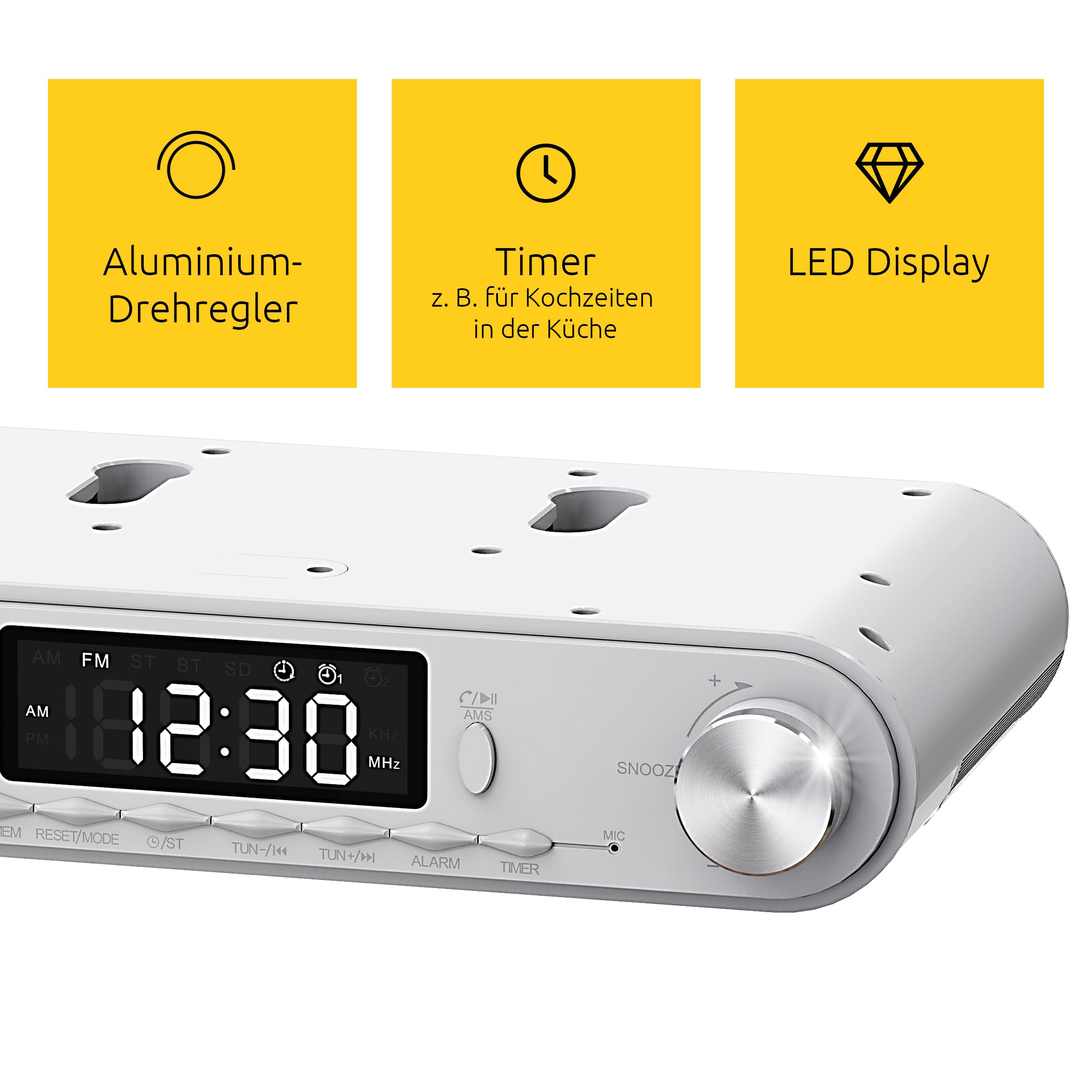 TechniSat KITCHENRADIO - Elegantes UKW-Unterbau-Küchenradio mit Arbeitsleuchte (Timer Direktwahltaste, Weckfunktionen, LED-Display, Unterschrankbeleuchtung, Bluetooth, Freisprecheinrichtung, 5 W)