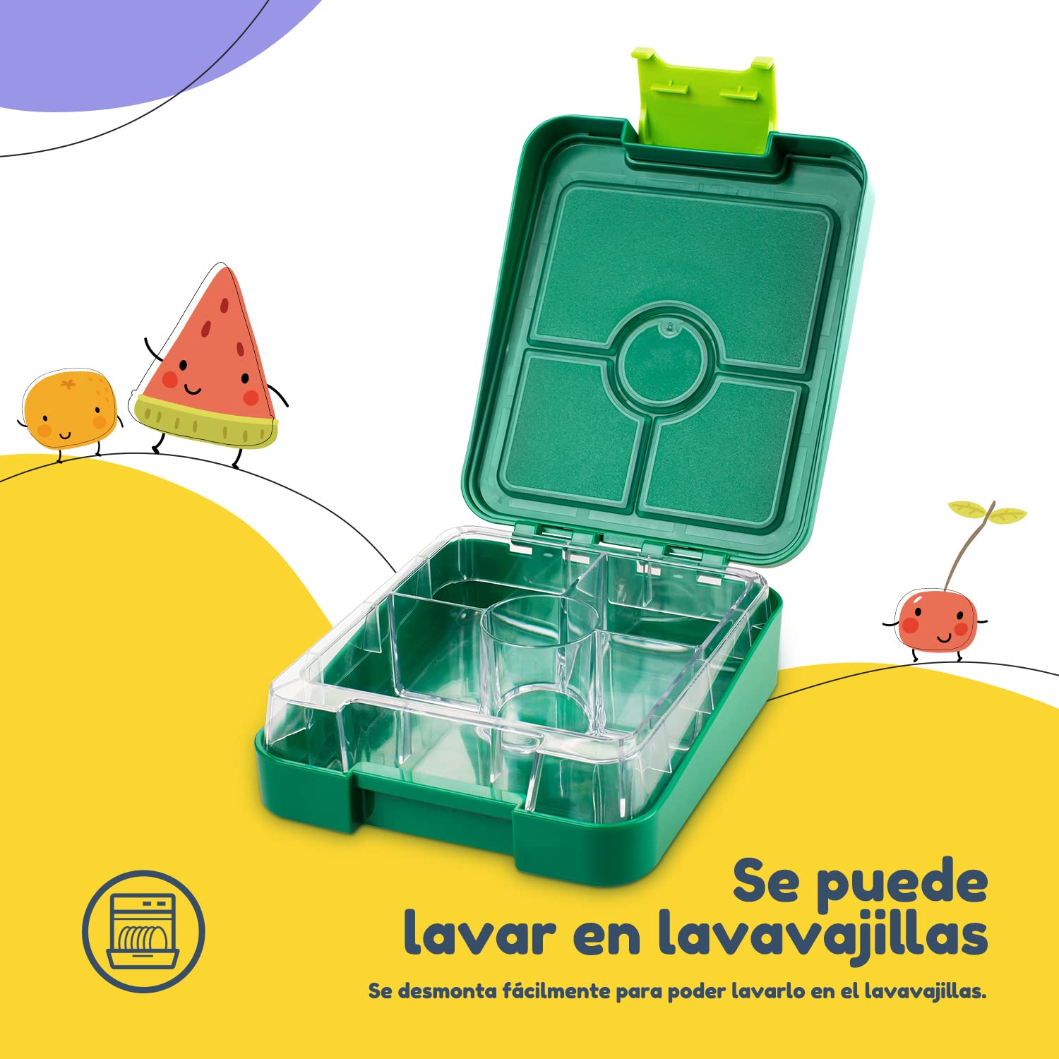 schmatzfatz Easy Fiambrera de snacks para niños – Bento box compacta con inserto extraíble de 4 compartimentos, resistente a fugas, sin BPA y apta para lavavajillas, guardería y colegio