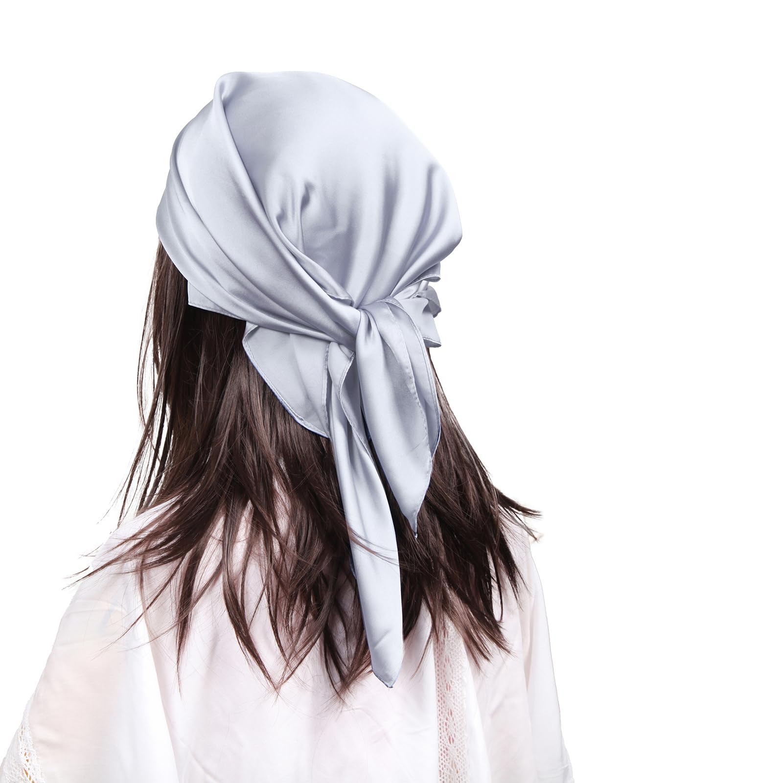 MEANBEAUTY Head Scarf for Women Like Silk Scarf Square Scarves Satin Bandanas Neck Scarfs 27.5 Inch with Gift Packed-Grey