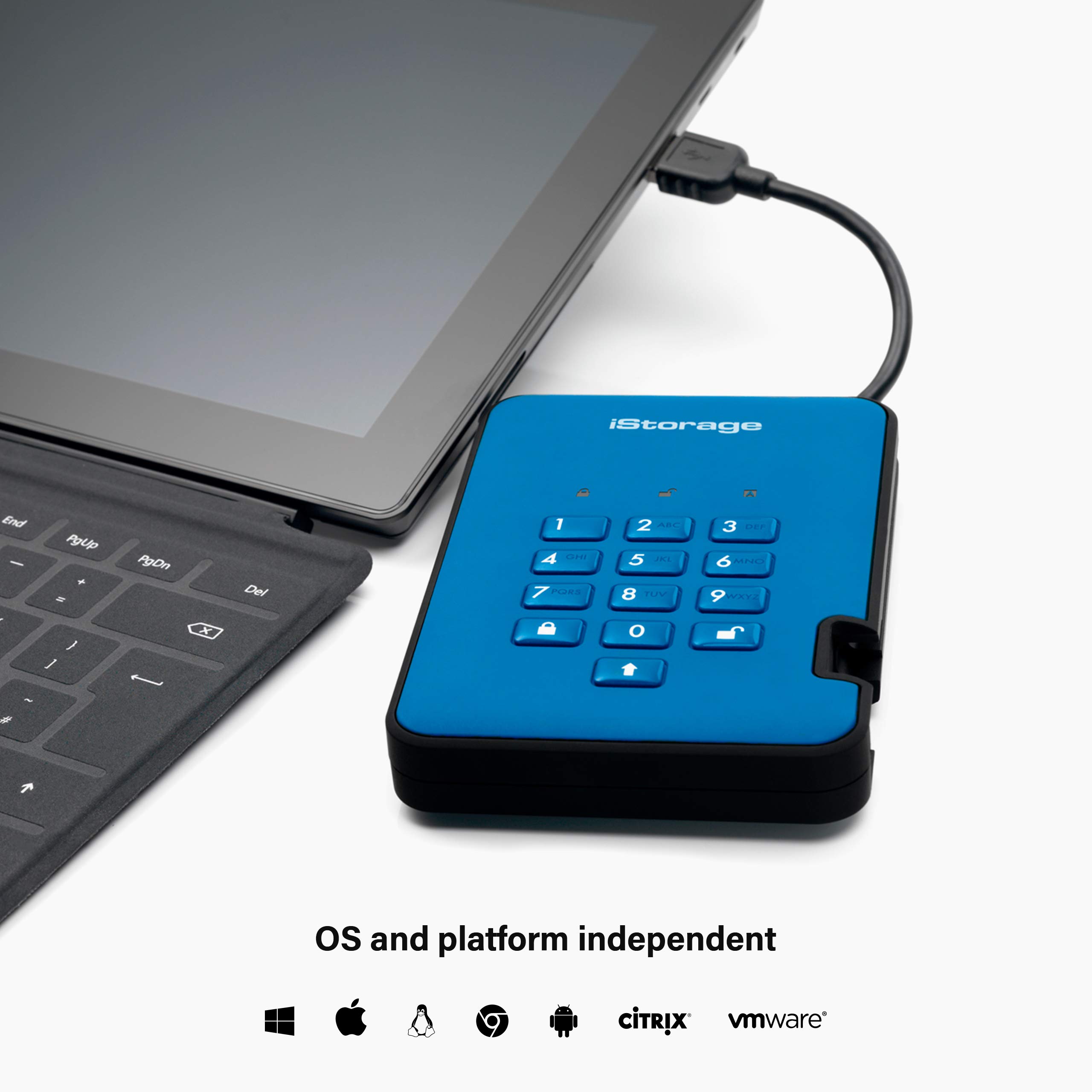 iStorage diskAshur2 HDD 2TB Blue Secure Portable Hard