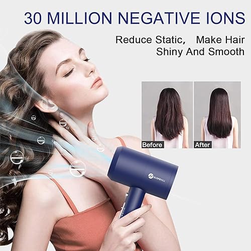 Miniatura 5 de Slopehill - Secador de pelo iónico profesional de 1800 W, bajo ruido y secado rápido, con 2 boquillas concentradoras y 1 difusor, ideal para el