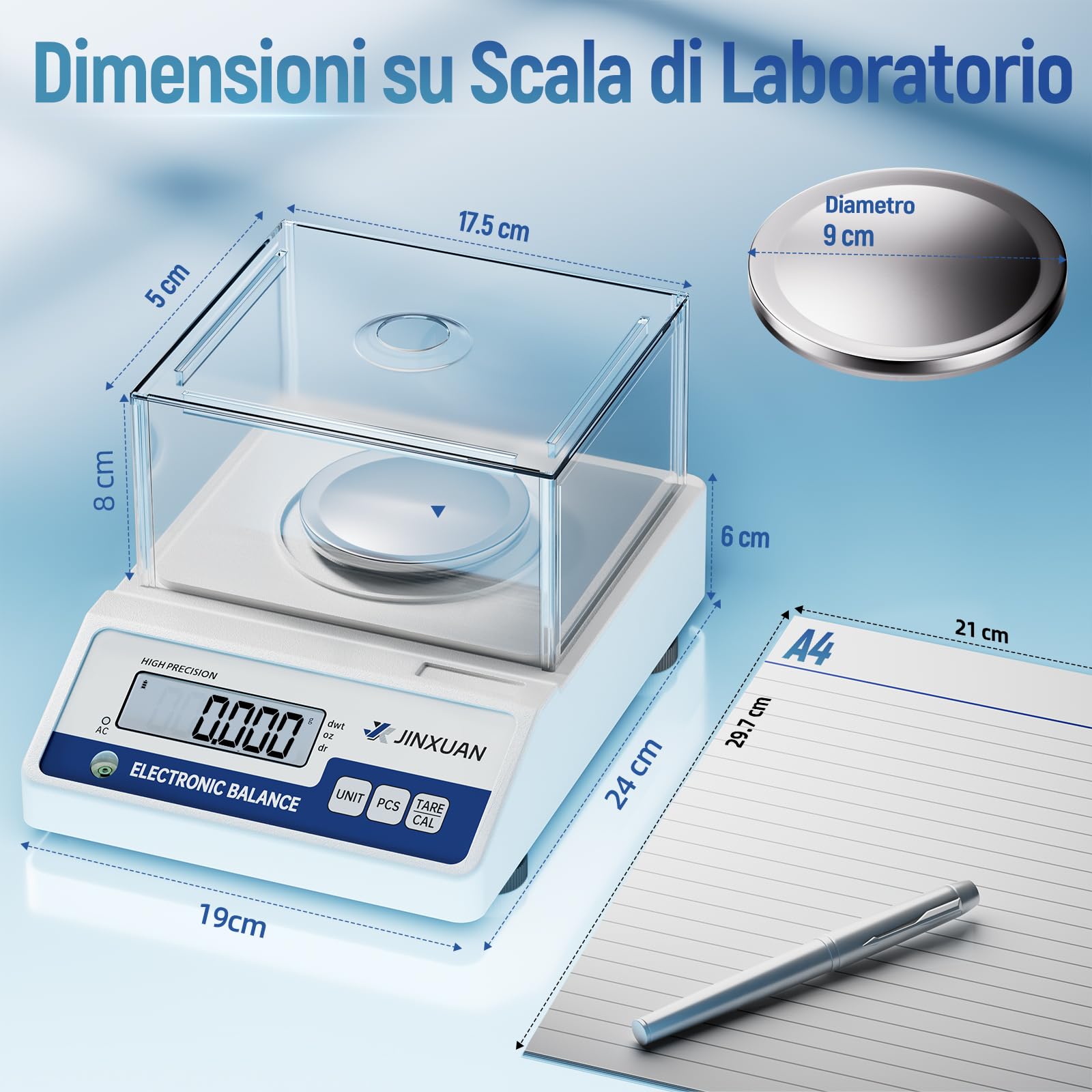 Bilancia da laboratorio 500 g x 0,001 g, bilancia analitica mg, bilancia di precisione per gioielli, con una precisione di 0,001 grammi