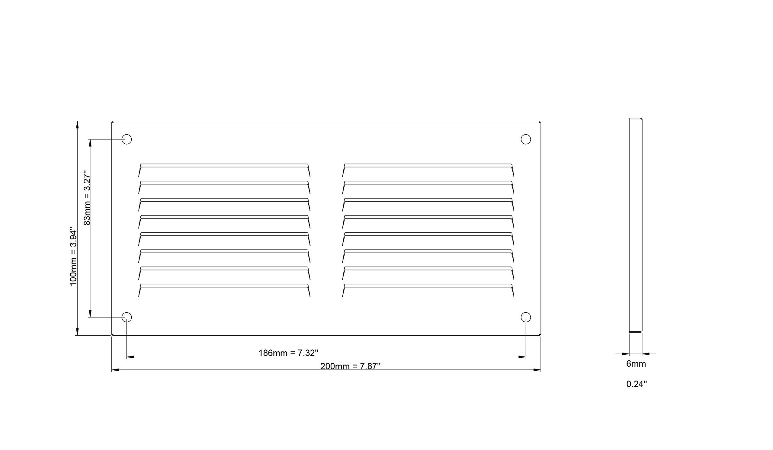 200x100mm / 8x4 inch Brown Metal Ventilation Grille with Flyscreen - Air Vent Cover, 200x100mm / 8x4'' - Image 2