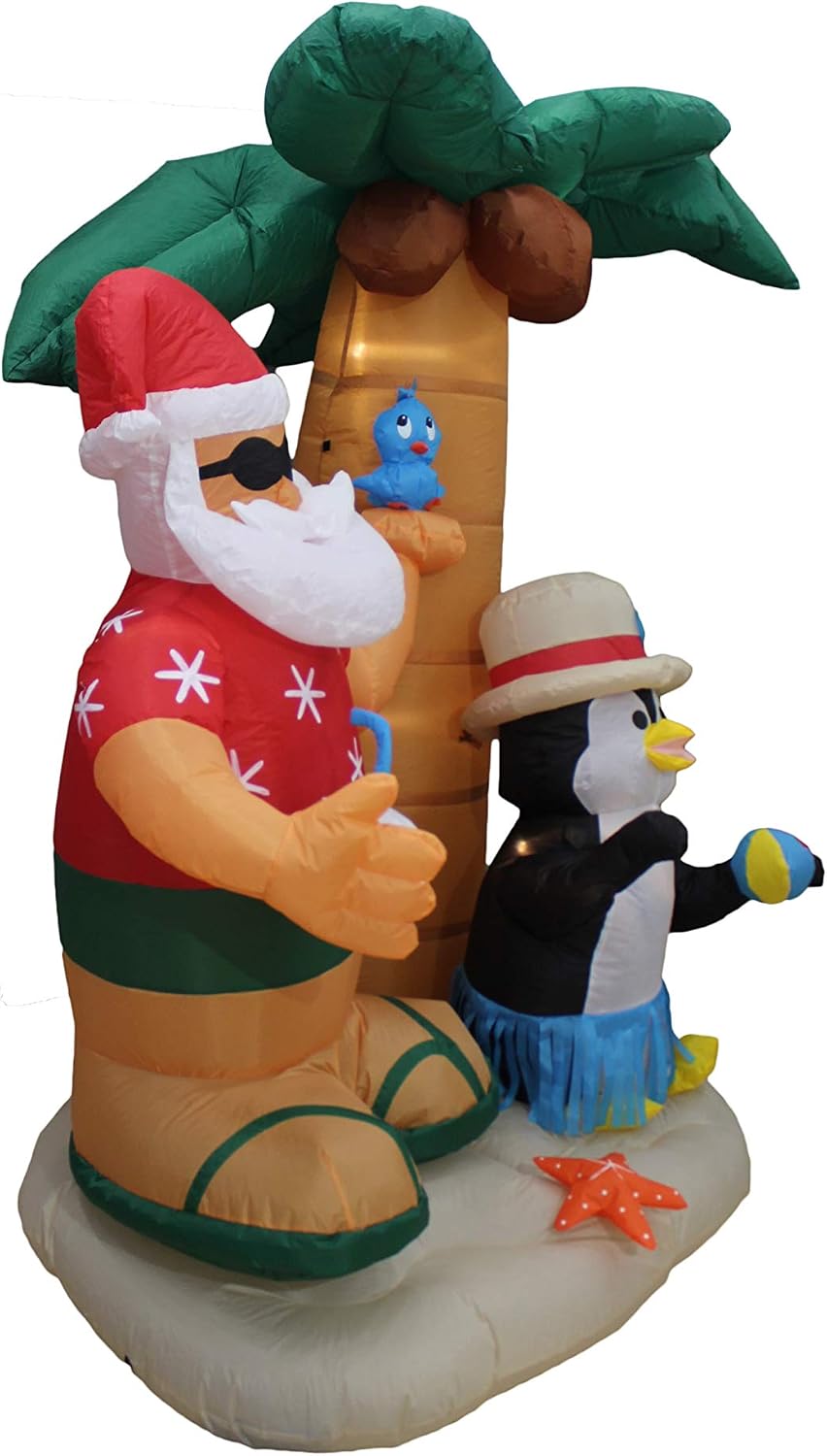 7 FT Christmas Inflatable Santa Claus & Penguin with Palm Tree – Outdoor Yard Blow-Up Holiday Decoration with Lights, Self-Inflating, Indoor/Outdoor Display
