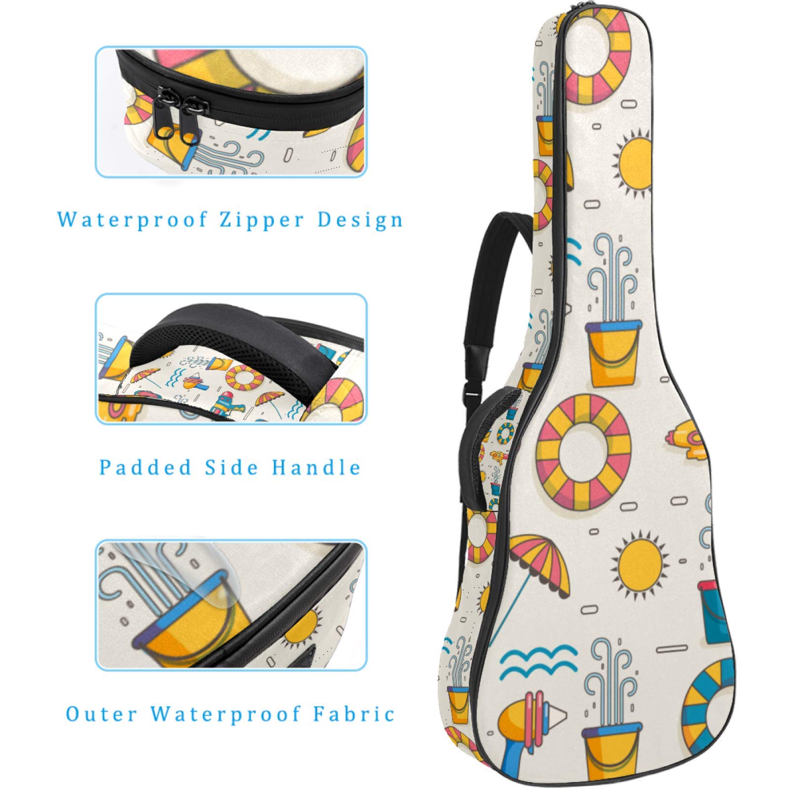 Gitarren-Gigbag, wasserdicht, Reißverschluss, weicher Gitarren-Rucksack, Bassgitarre, Akustik- und klassische Folk-Gitarre, Songkran Thai Wasserpistolen, Regenschirm, Schwimmring Sandalen
