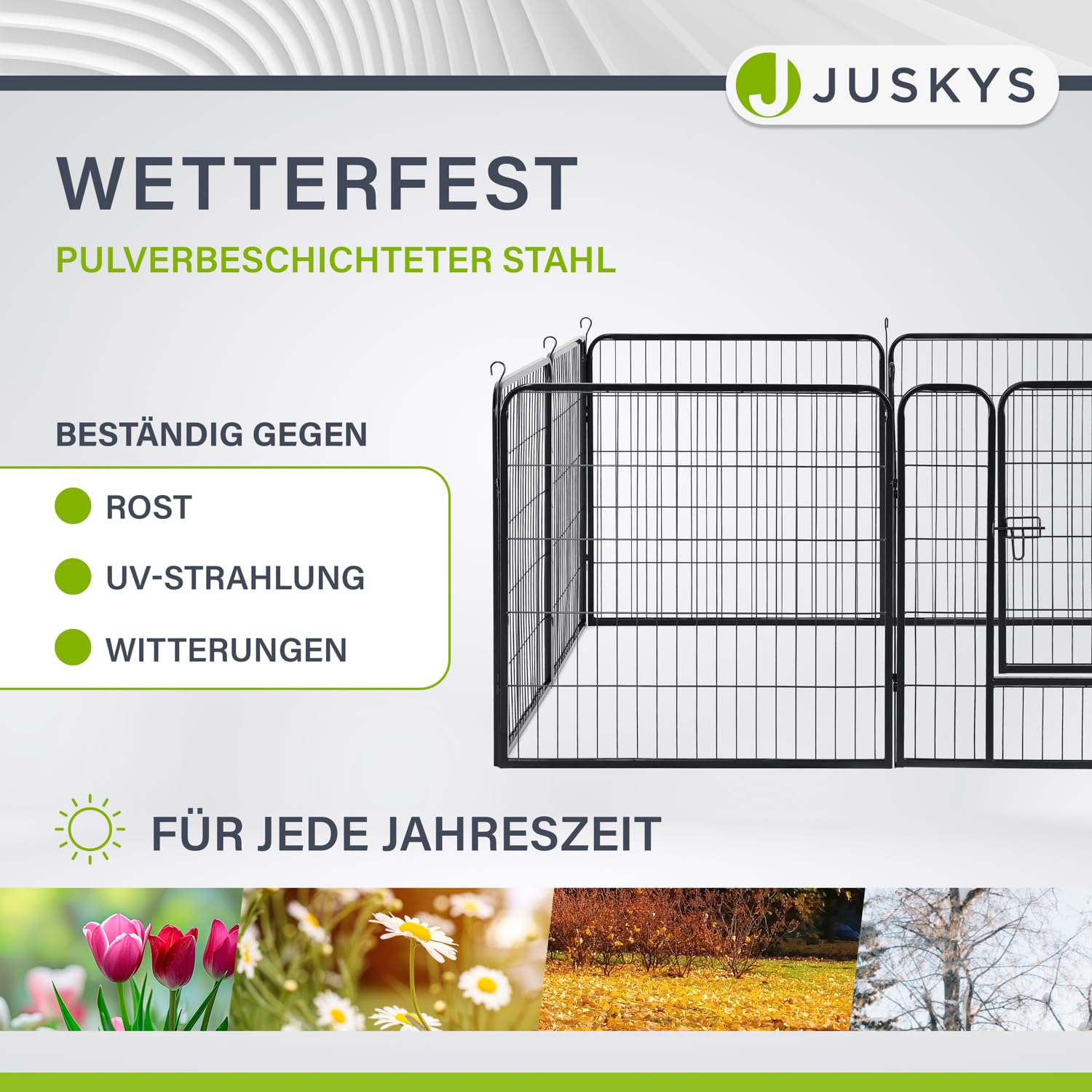 Juskys Parque para cachorros Plus 160 × 160 × 80 cm – Parque de 8 piezas de metal con puerta – para perros, conejos y animales pequeños