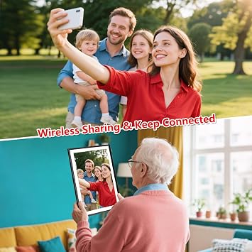 FRAMEO Digital Photo Frame 15.6 Inch Extra Large WiFi Digital Photo Frame with 32 GB 1920 x 1080 IPS HD Touchscreen Desktop &Wall Mounting Share your precious moments instantly with Frameo APP
