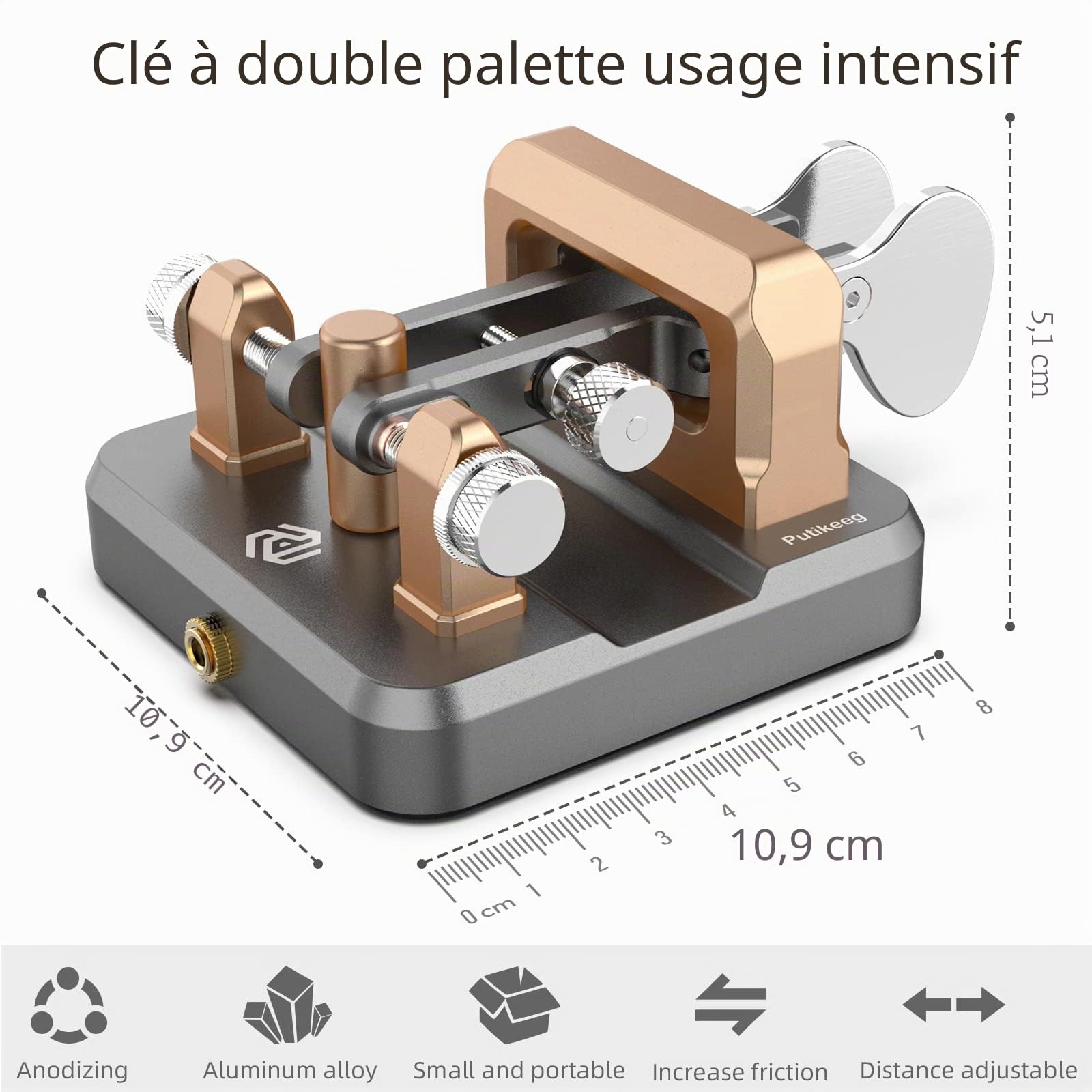 Putikeeg CW Clé Morse ,clé télégraphique CW Keyers ,télégraphe clé,clé morse,Pagaie double clé morse,Transmetteur de code Morse,manipulateur morse (gris-or)