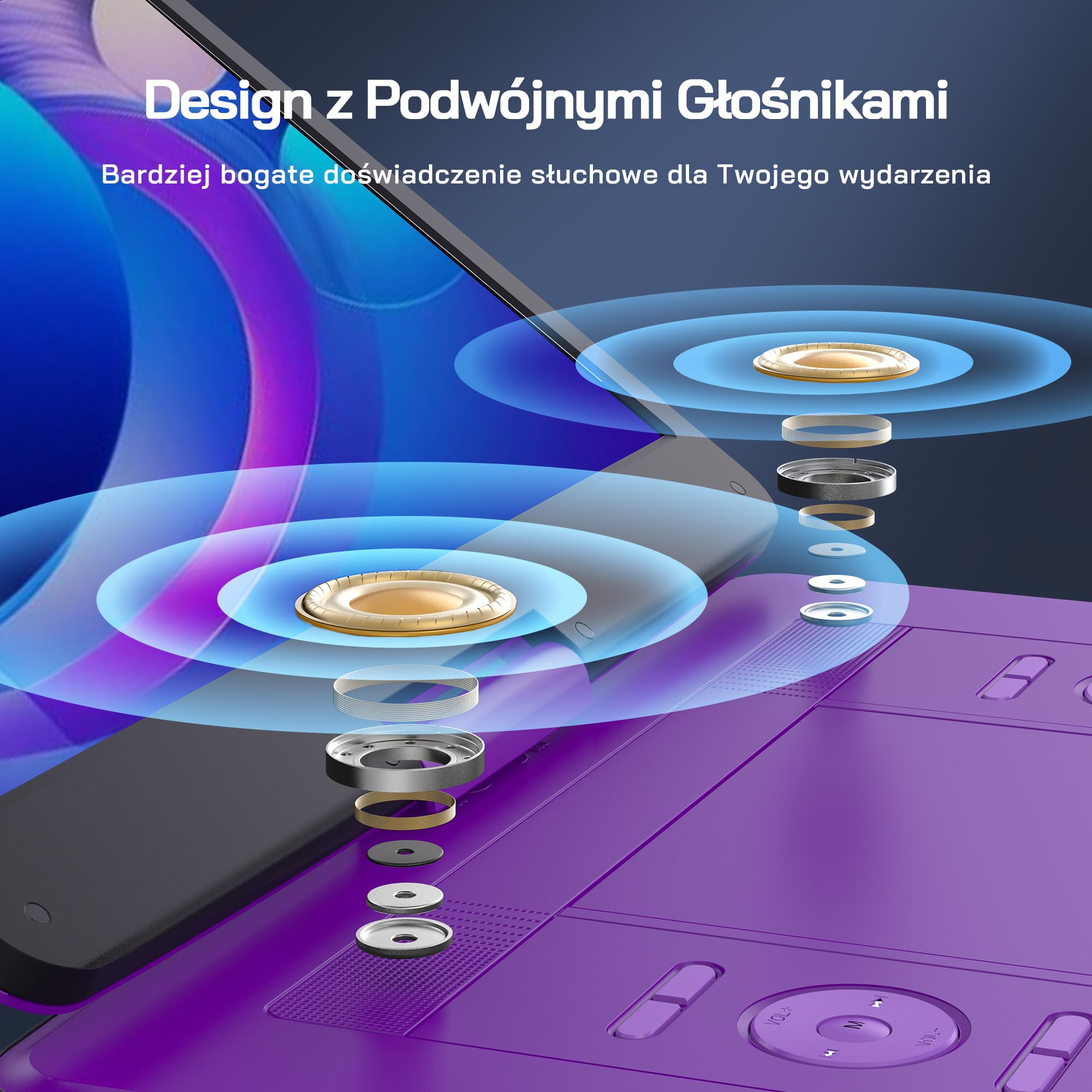 WOLFANG Przenośny odtwarzacz DVD 17,5" z dużym wyświetlaczem HD 15,6", akumulator 5000 mAh, bez ograniczeń regionalnych, dwa głośniki stereo, obsługuje USB/kartę SD/Sync TV, projektor, fioletowy