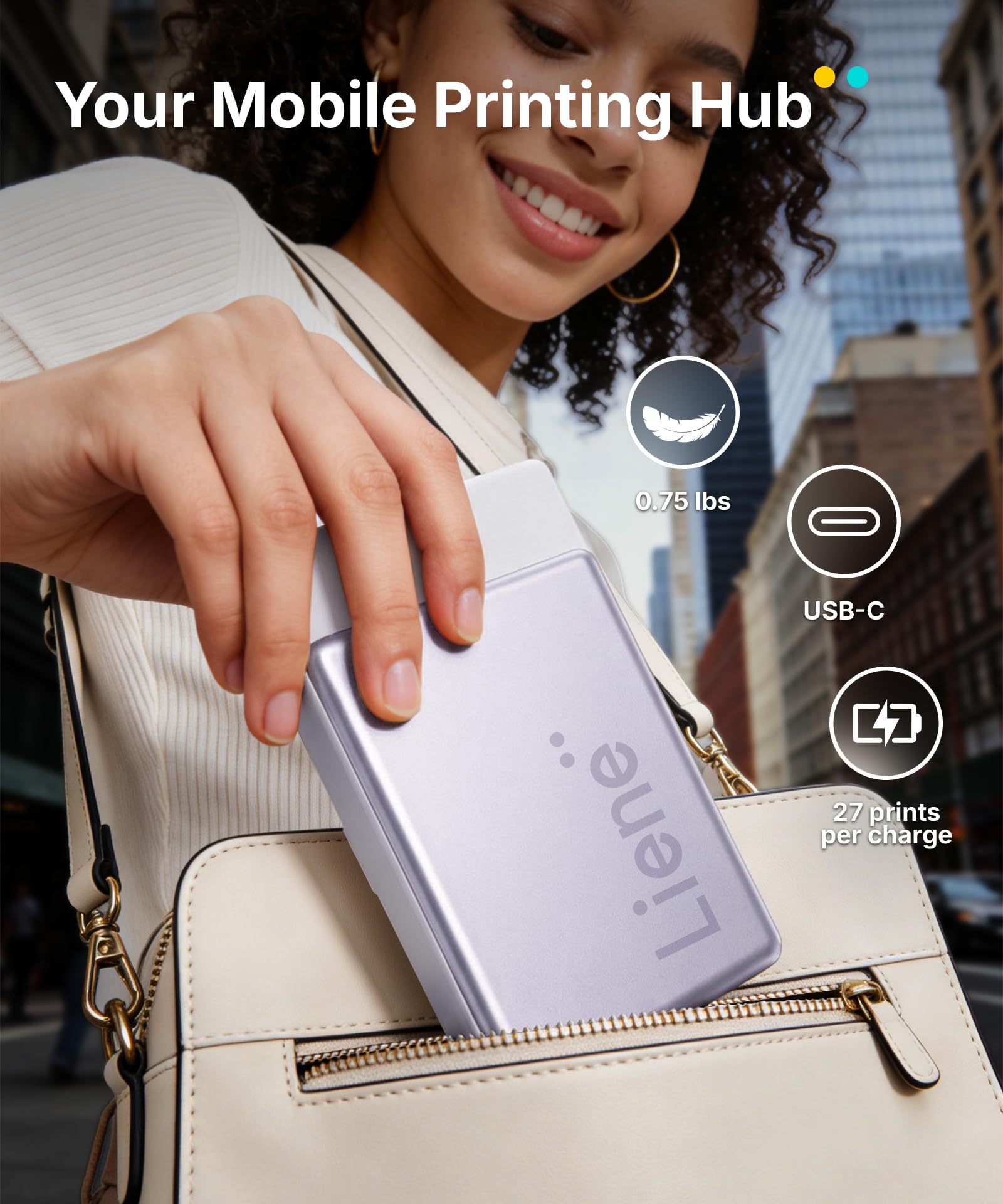 Liene Pearl N200 Pro Max Packet – Tragbarer Mini-Fotodrucker mit Farbsublimation, inkl. großzügigem Fotopapier- & Farbband-Vorrat, Bluetooth, 300 dpi, Sofortbilddrucker für iPhone/Android, Akku, Viole