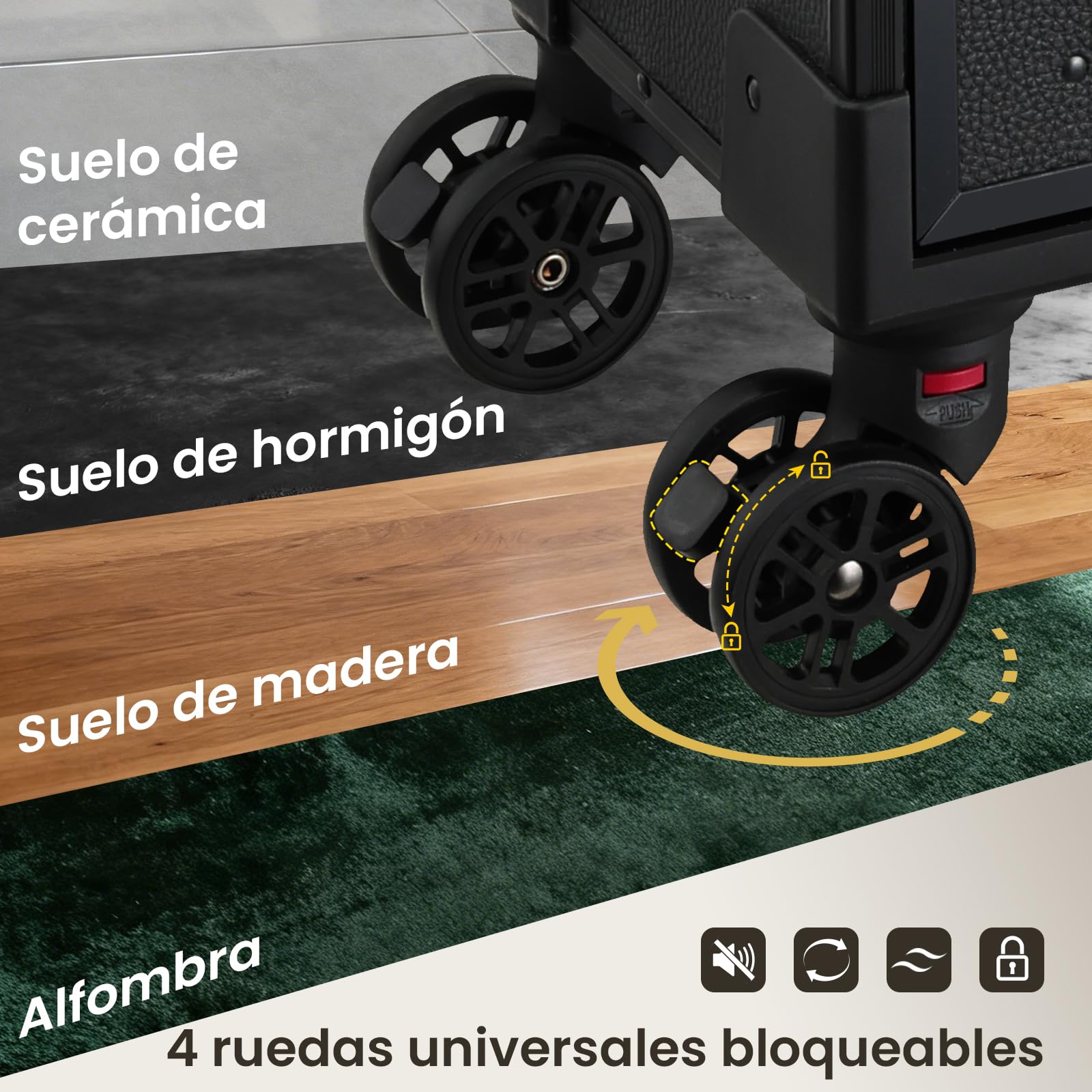 Maleta de Maquillaje, Maletín de Manicuría y Peluquería con Ruedas 360°, Mango Telescópico, 2 Bandejas y 2 Cajones, Impermeable, Negro