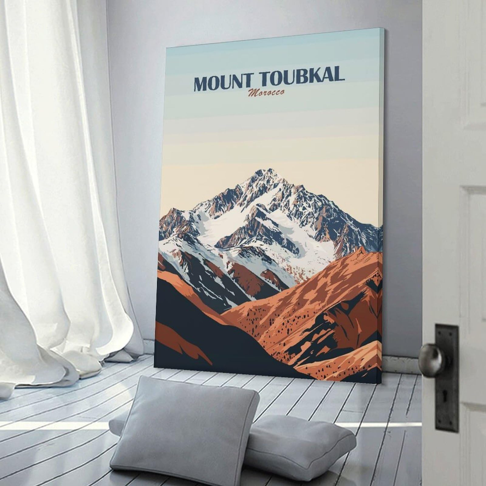 Junmoney Mount Toubkal Morocco Landscape Art Wall Art Print, 24x36inch(60x90cm), for Wall Displays, Bedrooms Or Room Updates, A Versatile Canvas Print for Layering