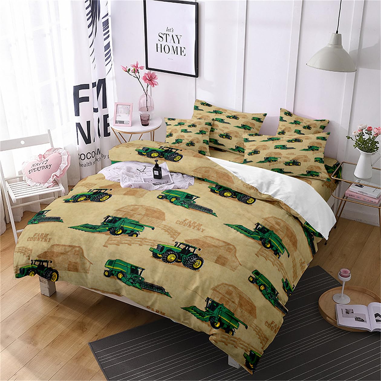 Traktor Bettwäsche 155x220, Passender Traktor Bettbezug zum Bauernhof, Bettwäsche Sets für Teenager und Kinder, Mikrofaser Bettbezug mit Kissenbezug, Warm und Bequem