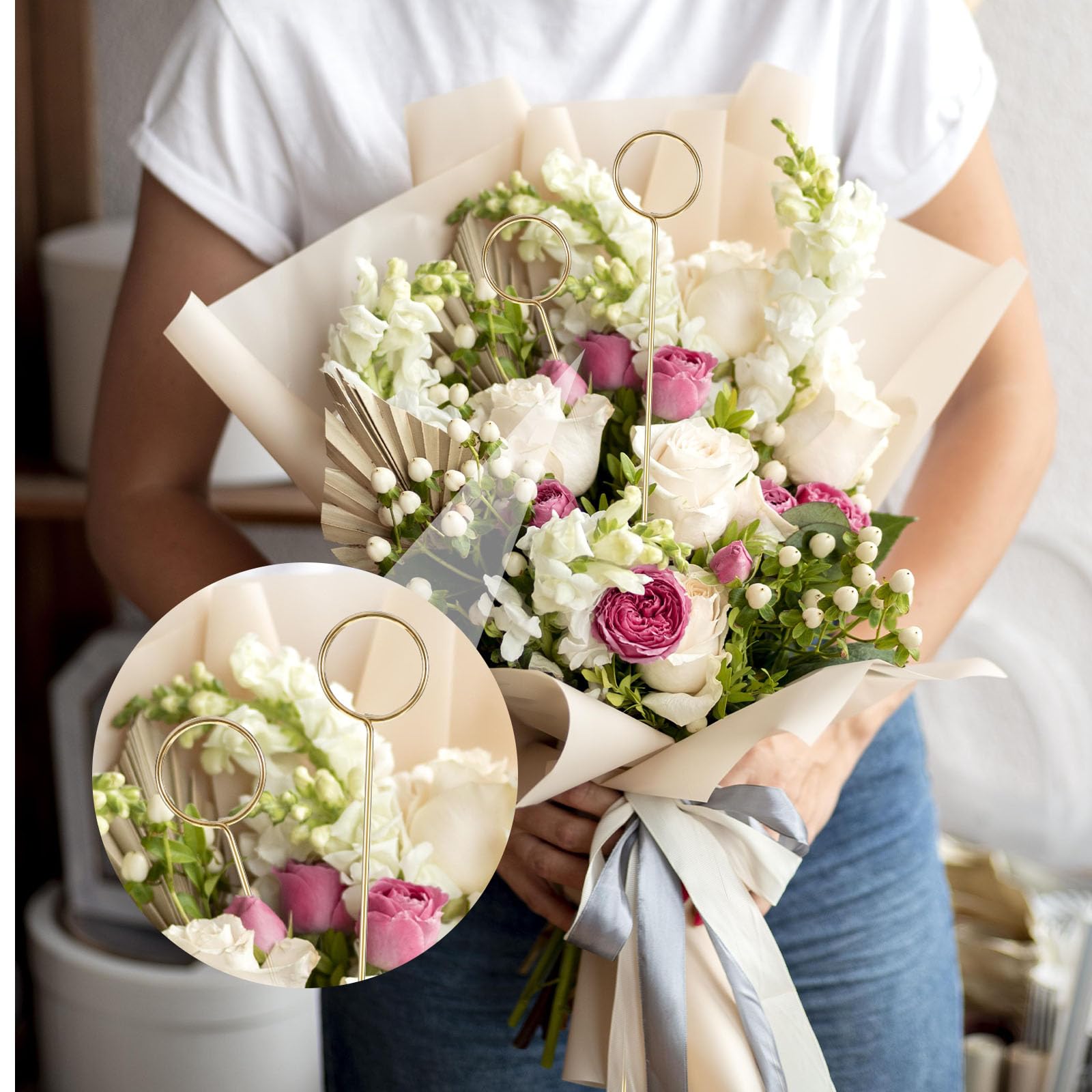 20 stuks bloemen tafelkaarthouders, Mabor ronde fotohouders