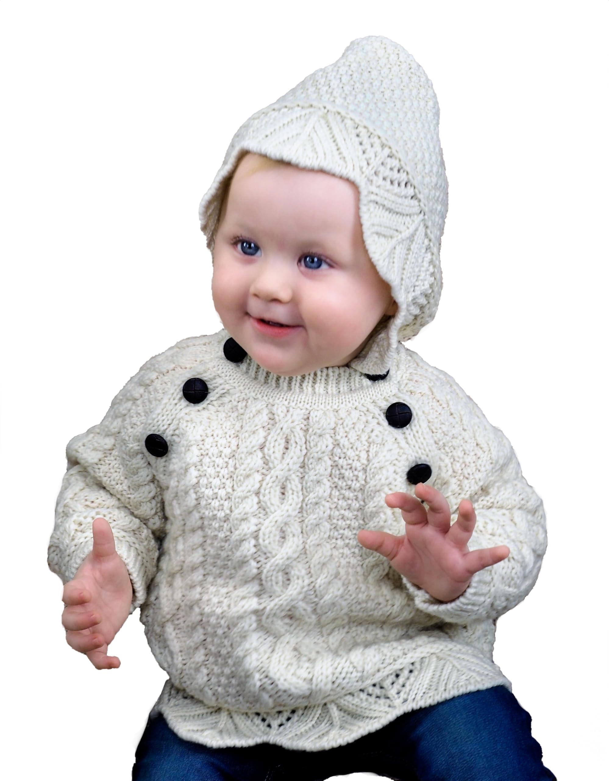 Aran Crafts Baby Traditional Irish Lace Stitch Hooded Sweater (HD4558-6/12-NAT), Natural, 6 Months