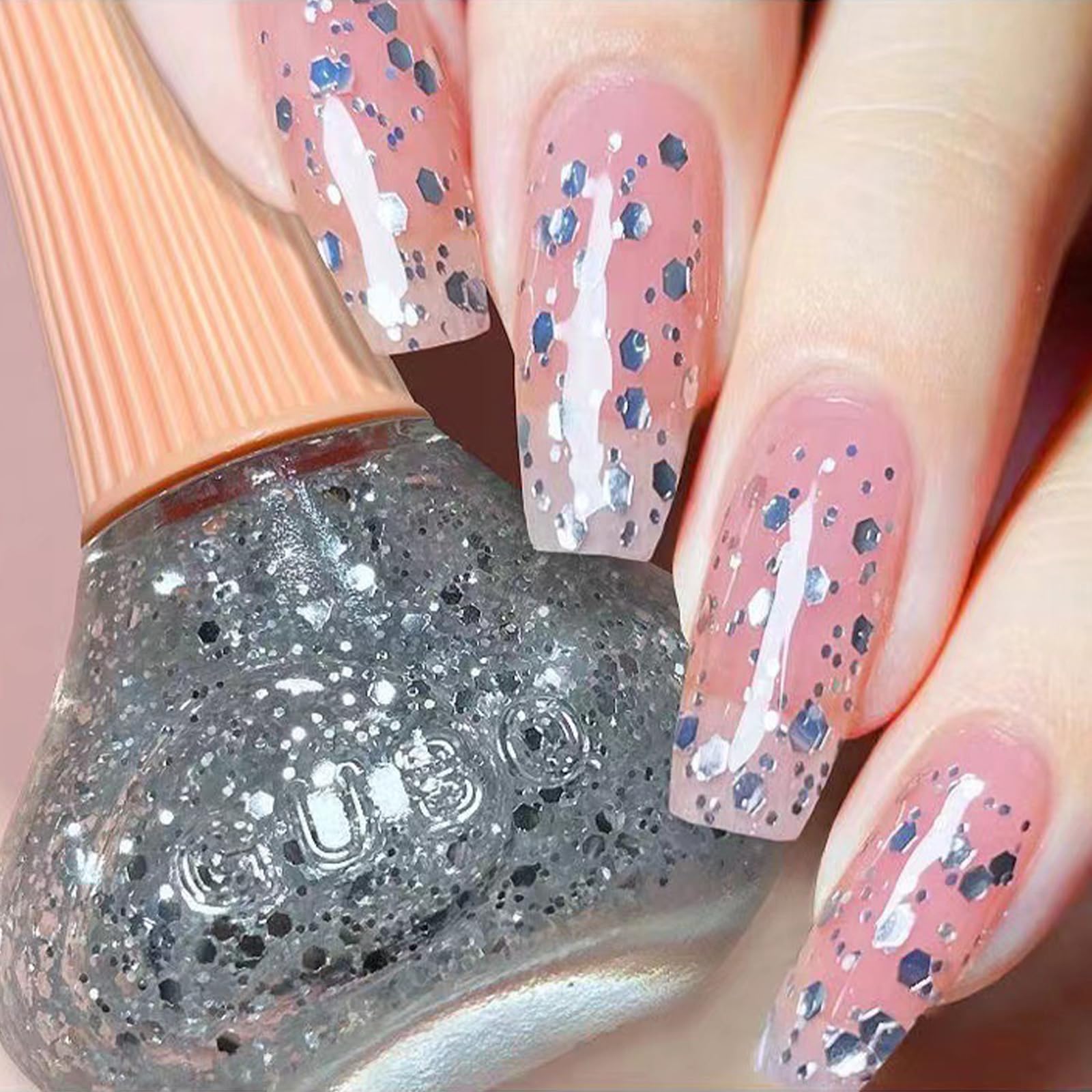 EONFAVEGlitter Nail Varnish - Quick Drying, Long Lasting Flash Shinny Silver Nail Polish - No Baking, Easy Apply