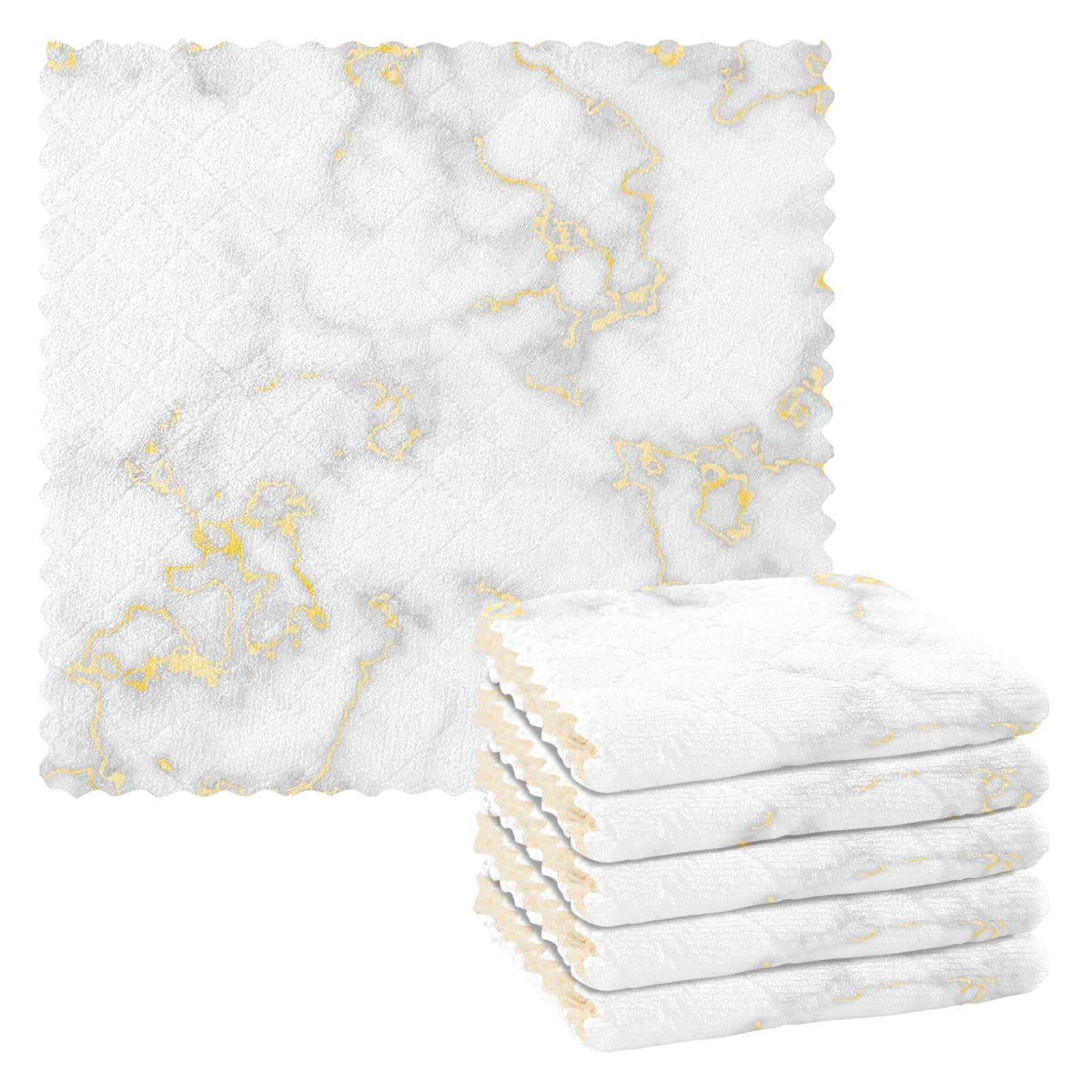 Microfibre Cleaning Cloths White Marble Gold Edge Reusable Dish Cloths for Washing Up 6 Pack Swedish Dishcloth Microfibre Cleaning Towels Washable Duster Rags Cloth Home