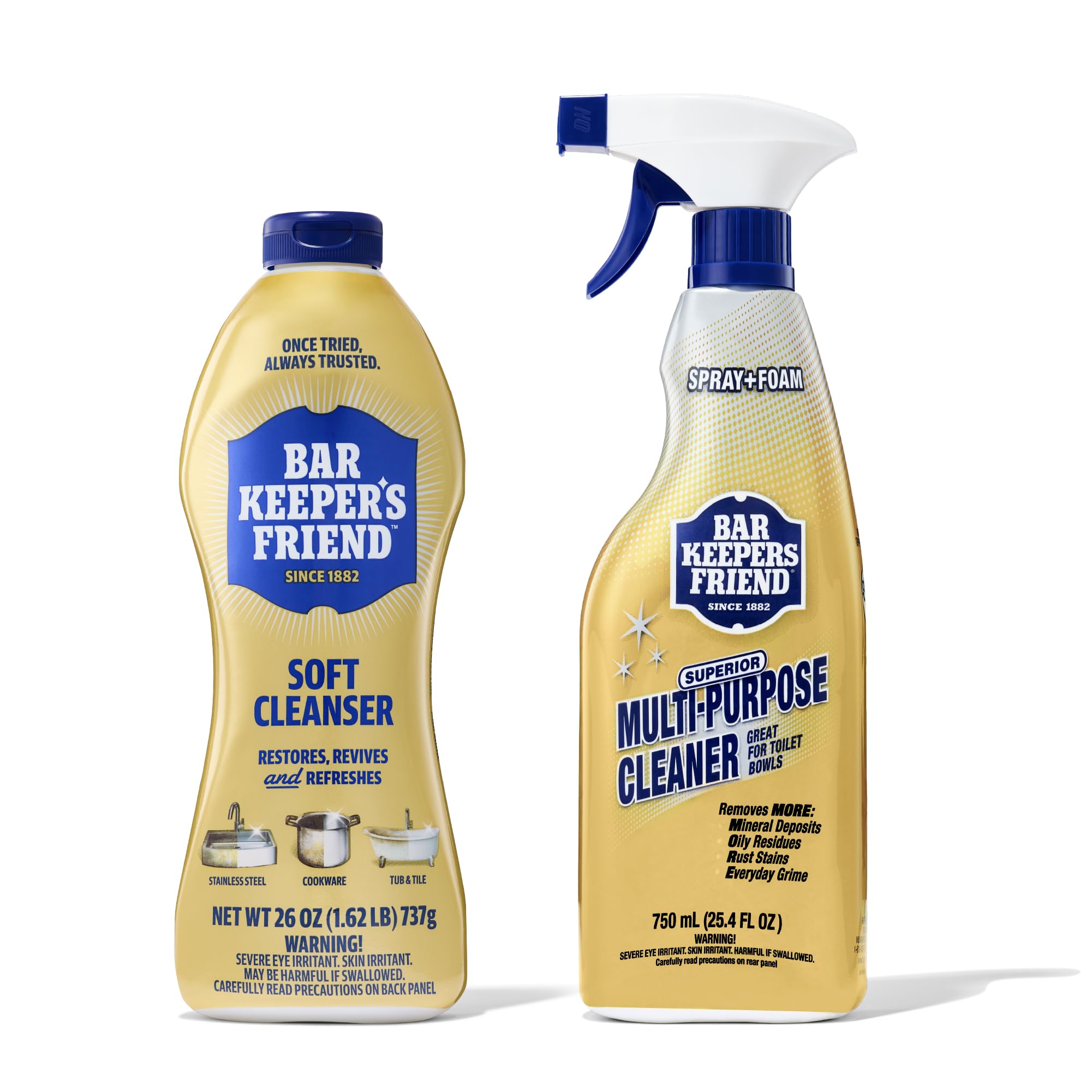 Bar Keepers Friend Soft Cleanser 26 oz + Spray & Foam Multipurpose MORE Spray Cleaner 25.4 oz, Multi Purpose Cleaner Bundle, Removes Grease, Rust Stains, Soap Scum & More in Home & Outdoors
