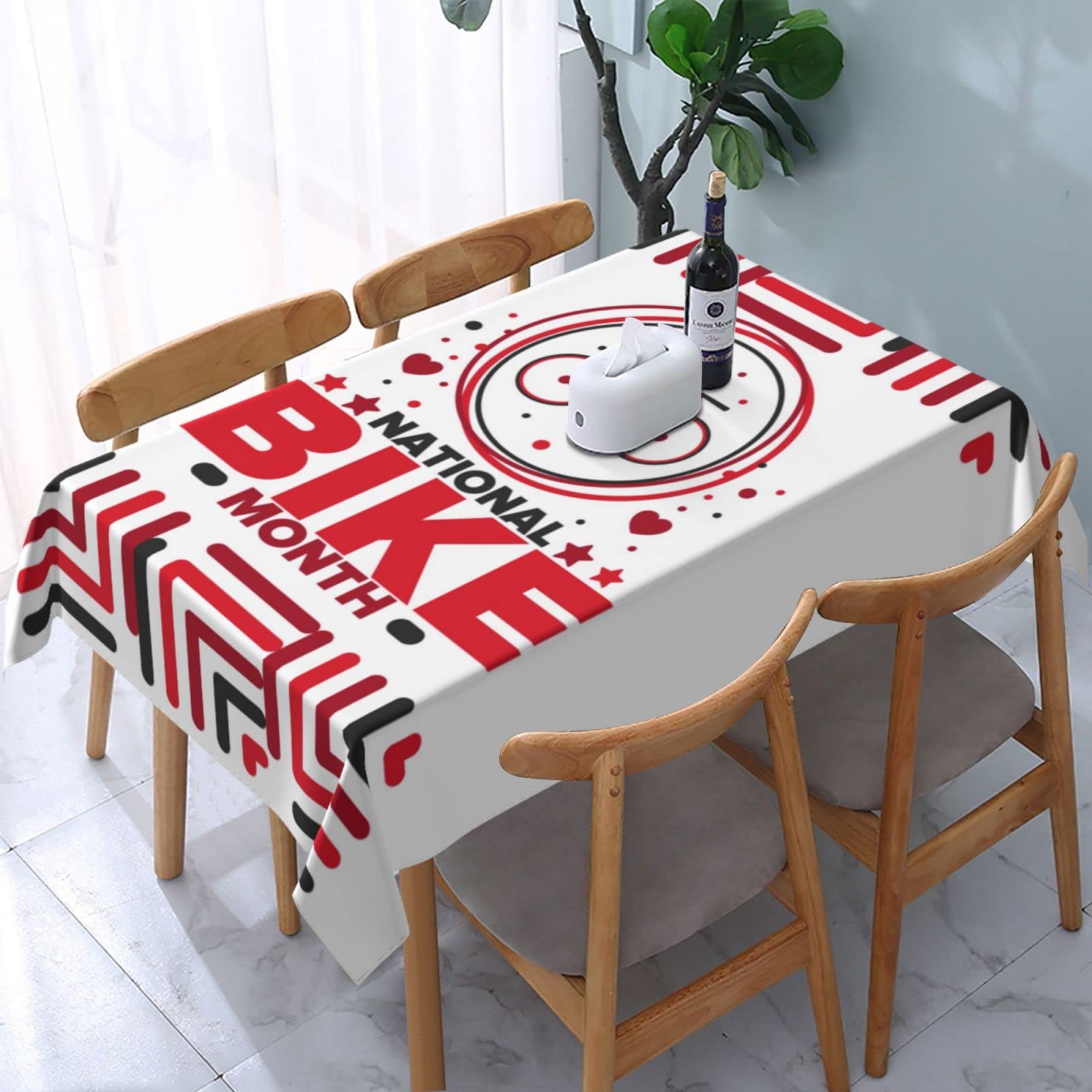 JunHeArt National Bike Month Tablecloth Rectangle Table Cover Washable Table Cloths Decor For Kitchen 54" X 72"