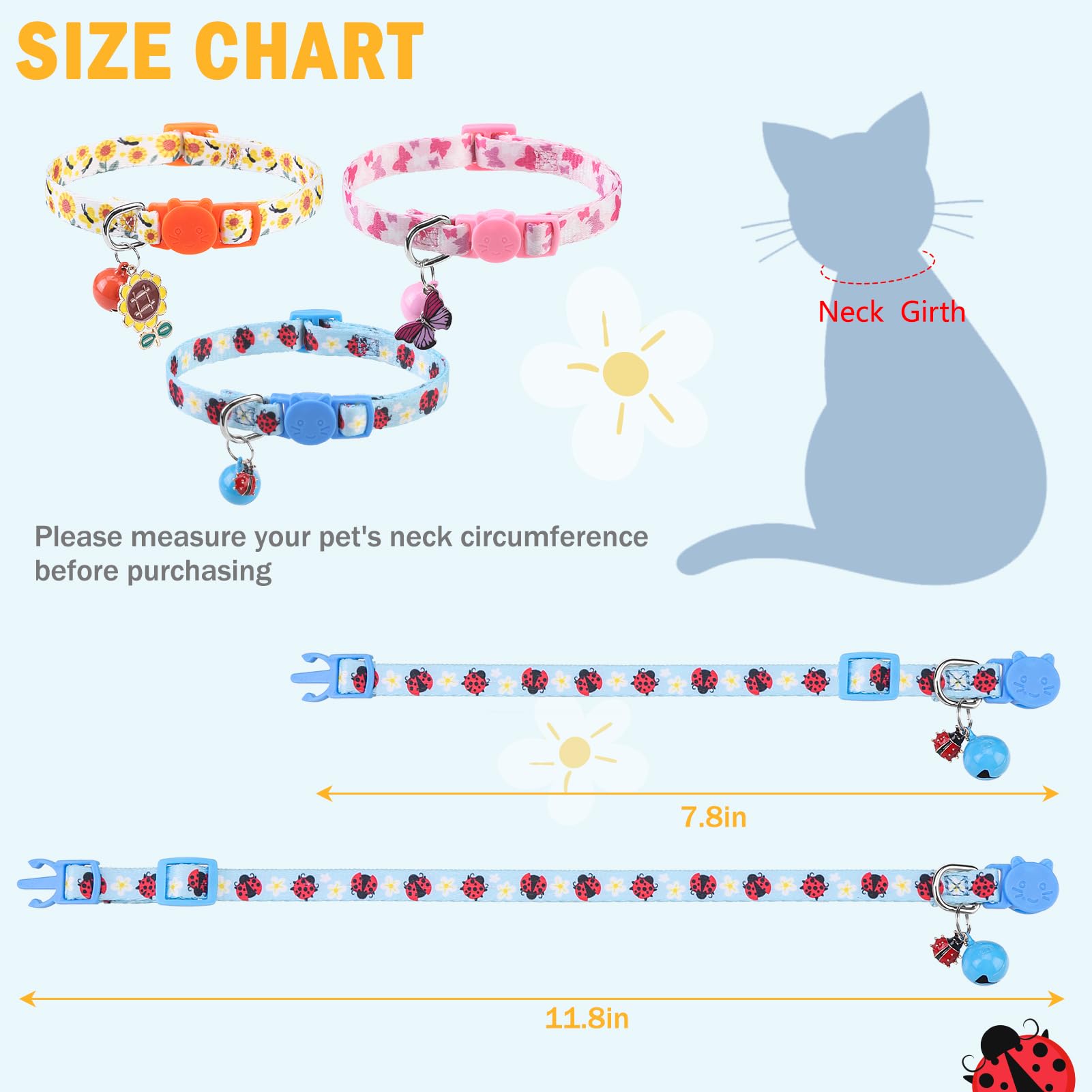 SCENEREAL Collier pour chat avec clochettes, boucle de sécurité douce et réglable pour le printemps, l'été, le quotidien, collier personnalisé pour chaton chiot rose
