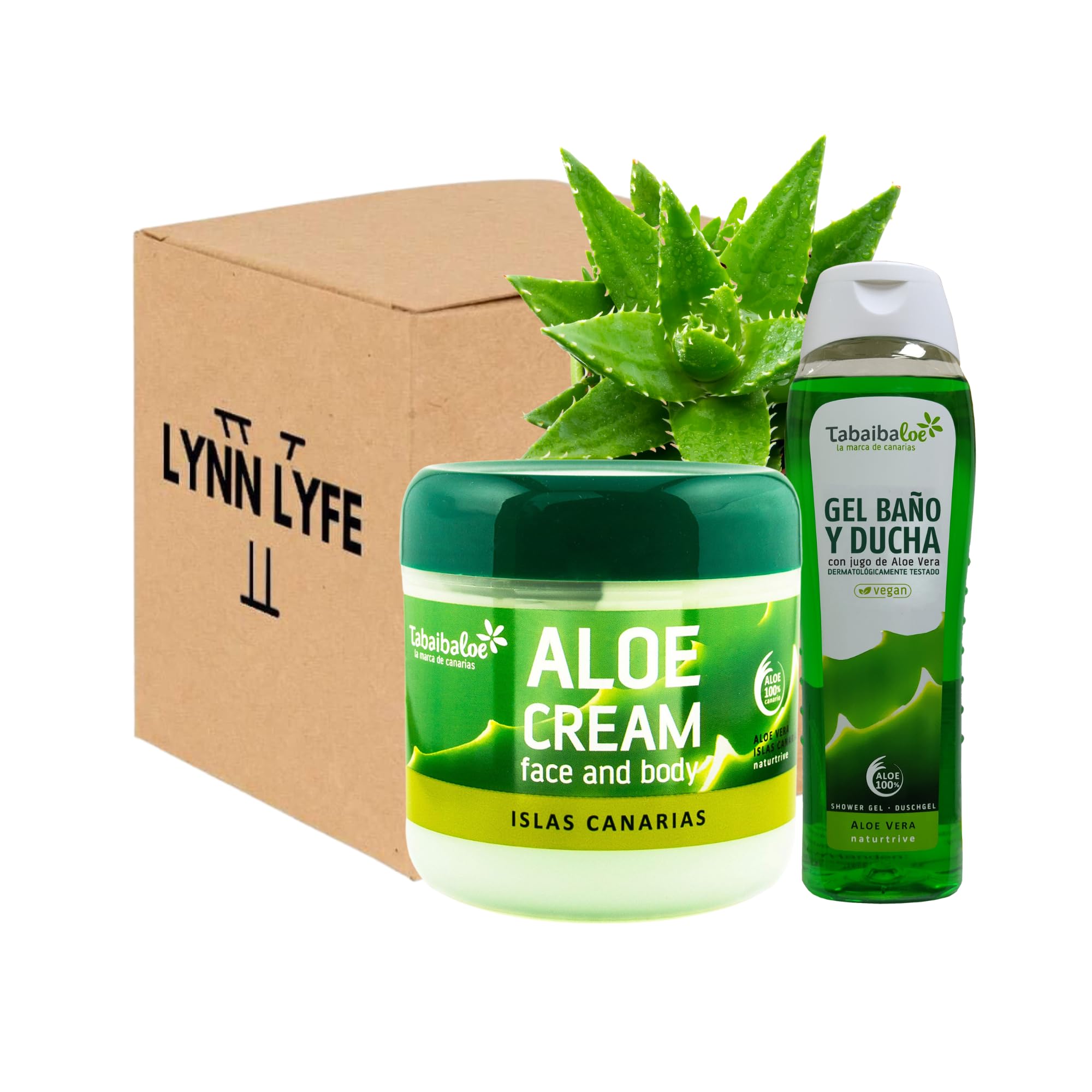 TABAIBA Aloe Vera Cream Face Cream and Body 300ml + TABAIBA Aloe Shower Gel 750mL - 100% Natural Aloe Vera Moisturiser Set - Soothes Dry Skin - Aloe Vera Cream (Moisturiser + Shower Gel 750mL)