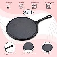 Vista 6 de Alpine Cuisine Plancha plana y comal de hierro fundido de 10 pulgadas Presazonada con mango duradero Utensilios de cocina de calefacción