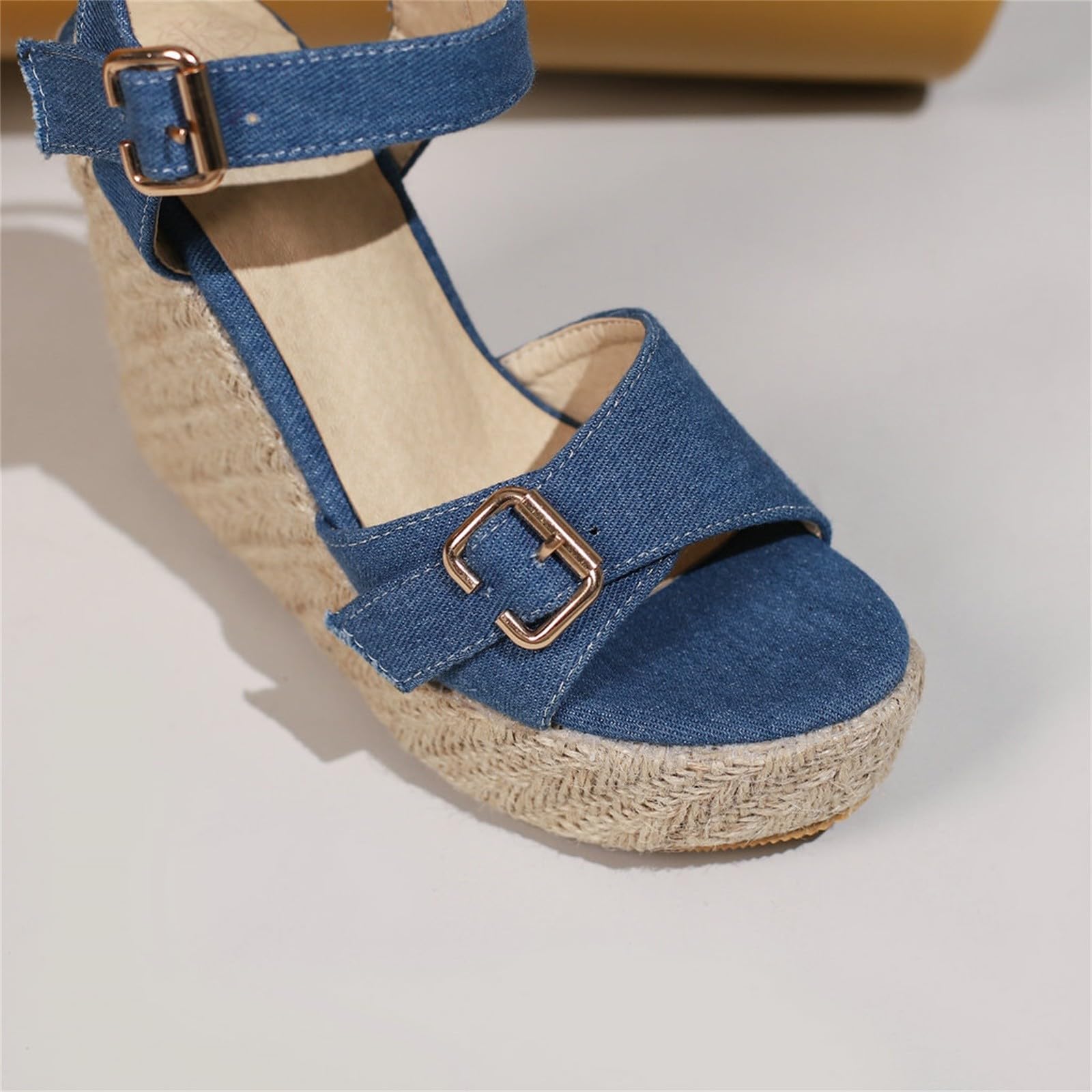 Genérico Sandalias Plataforma Mujer Ortopedicas de Verano Zapatos de Mujer Sandalias Vaqueras con Cuña Novedad Verano Hebilla Cinturón Pescado Hebilla Cuñas Esparto