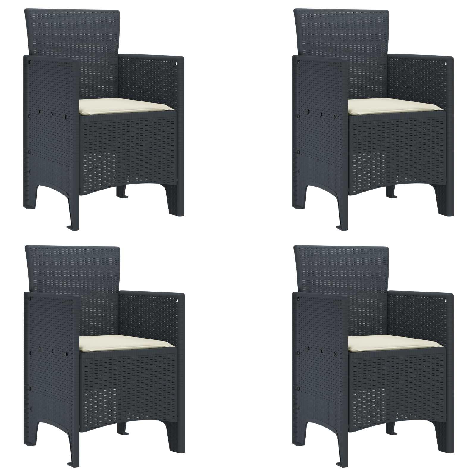 Juego de 4 sillas de jardín antracita 53 x 49 x 85 cm, polipropileno con reposabrazos, resistente a los rayos UV, apilable, para terraza, balcón, diseño moderno
