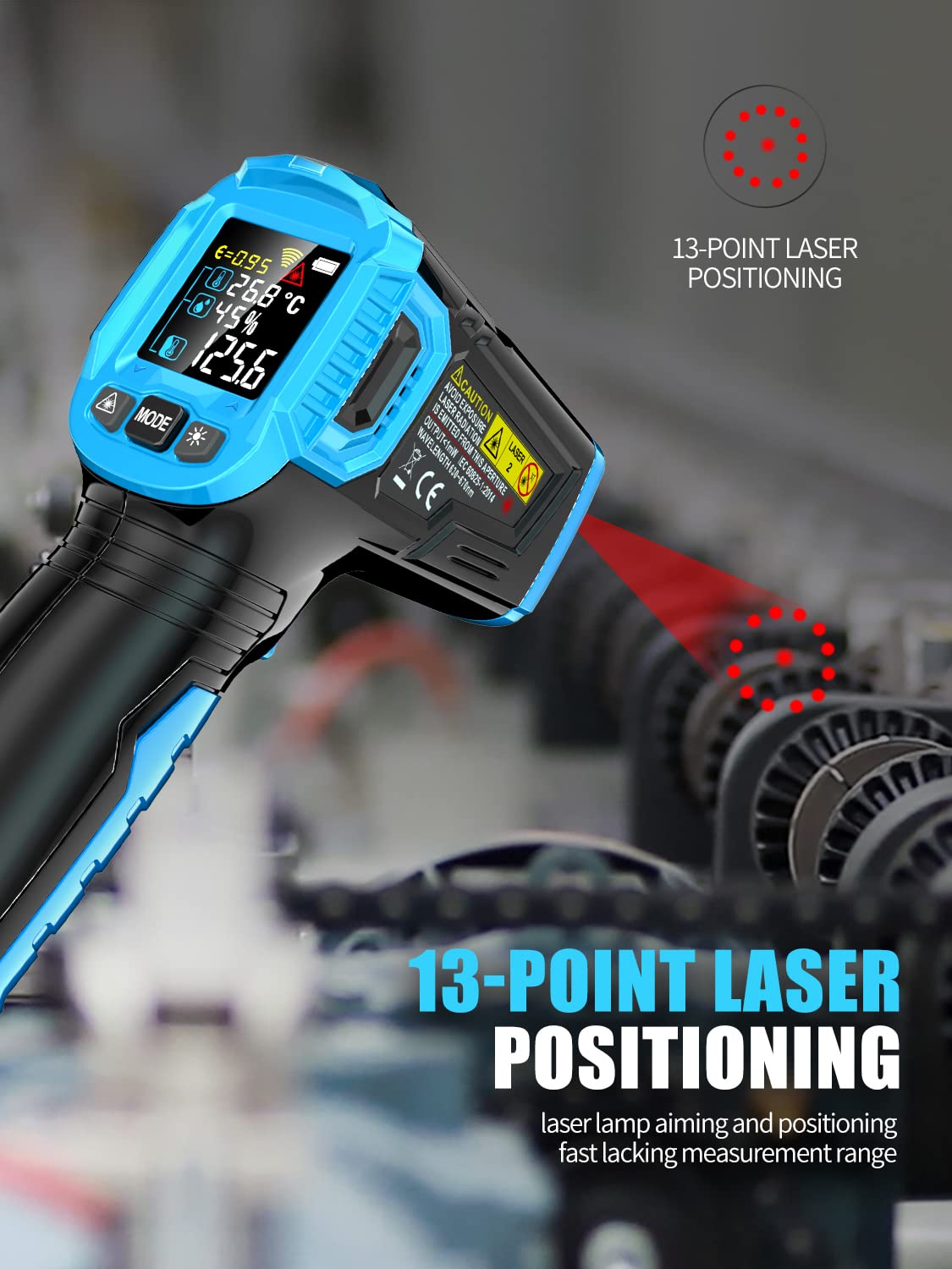 Aicevoos G600B Infrared Thermometer showing its 13-point laser positioning
