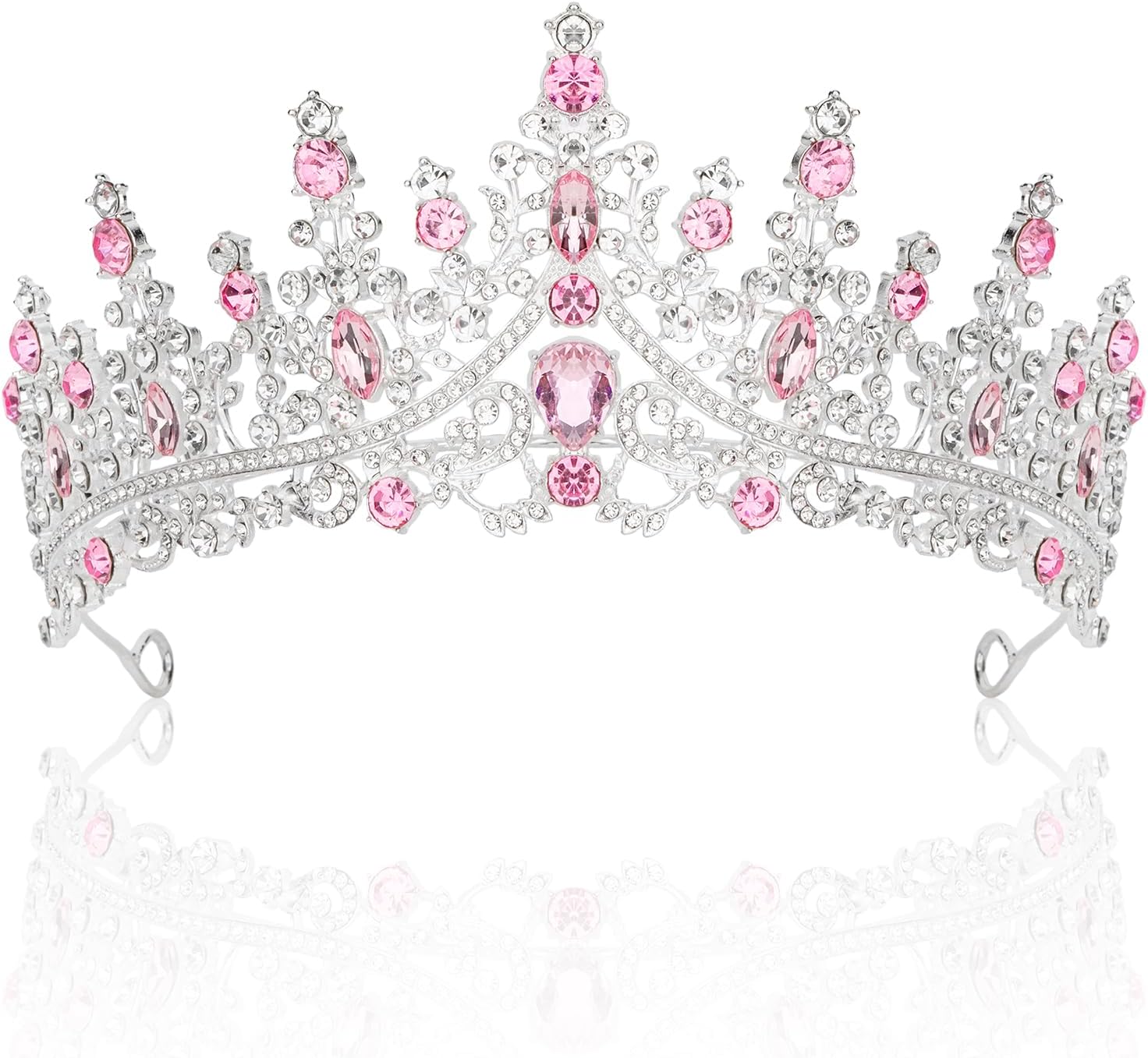 CURASA Silver Crown Pink Tiaras for Women Birthday Crowns for Women Princess Crowns for Little Girls Quinceanera Queen Crown Bridal Headpiece Rapunzel Tiara Wedding Crown for Party Prom Pageant