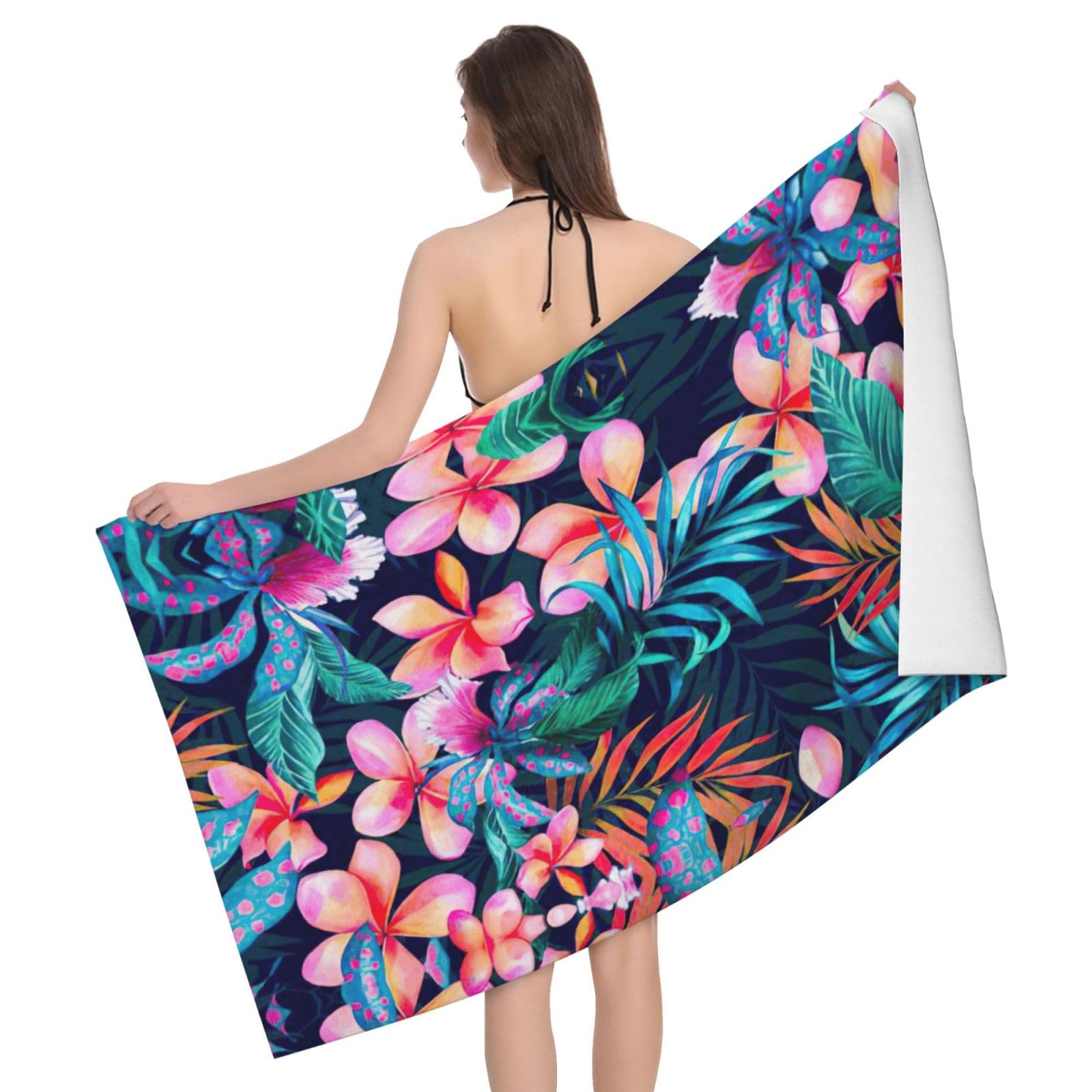Serviette de bain en microfibre fleurs tropicales grand format ultra douce