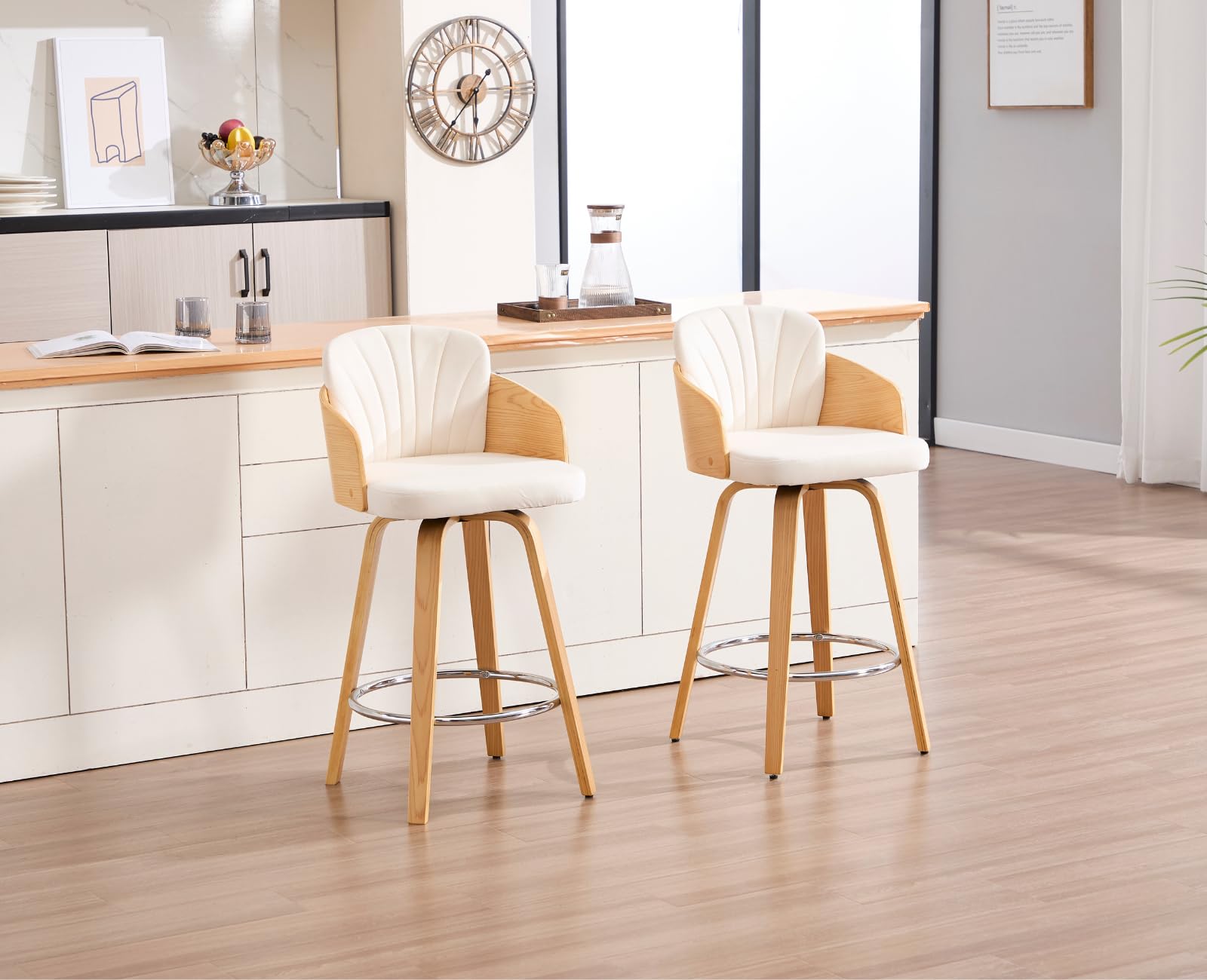 chairus 2PCS Taburetes de Bar de Madera Giratorias, Beige