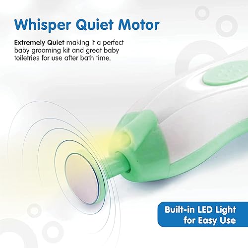 Miniatura 5 de Elepho eTrim - Lima de uñas para recién nacidos, bebés y niños. Juego de manicura con cabezales de repuesto con estuche para uso en movimiento. Luz