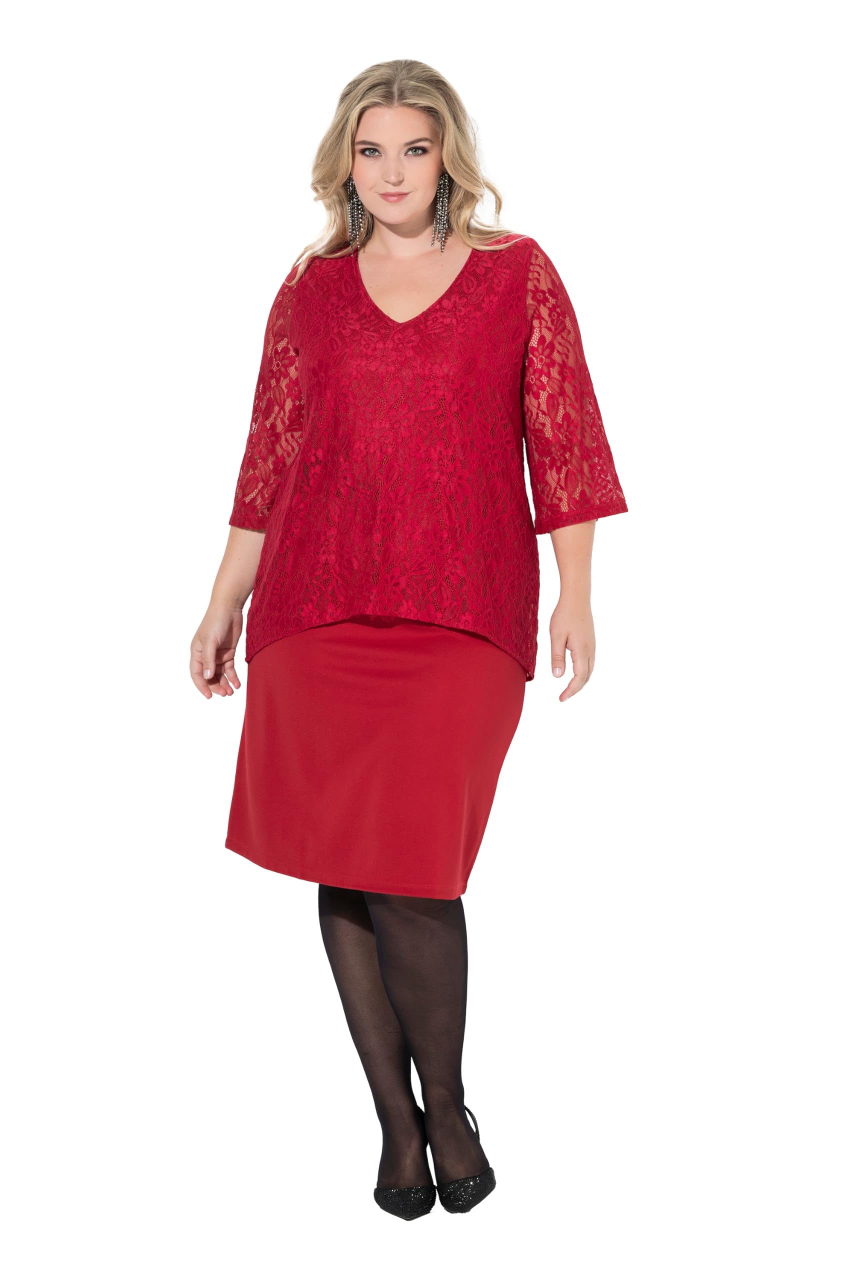 MIAMODA Damen große Größen Übergrößen Plus Size Spitzenkleid, blickdichtes Jersey-Unterkleid 845986