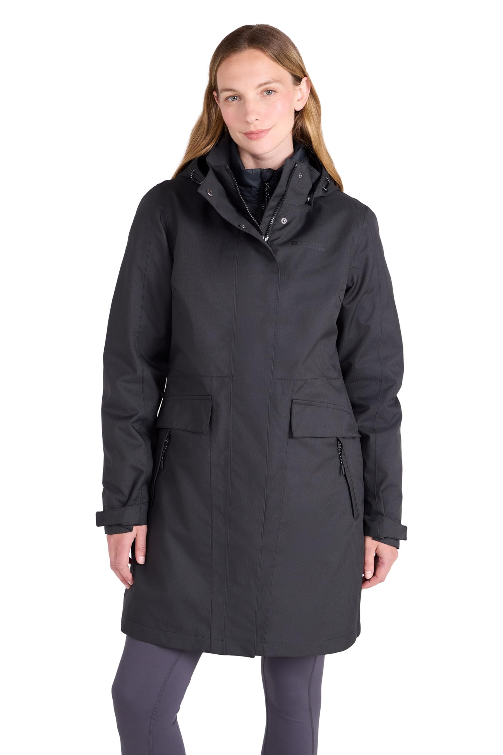 Mountain Warehouse Women's Black 'Rain On' Lightweight Full Zip Warm Padded 3 In 1 Waterproof Jacket In | Size: 10