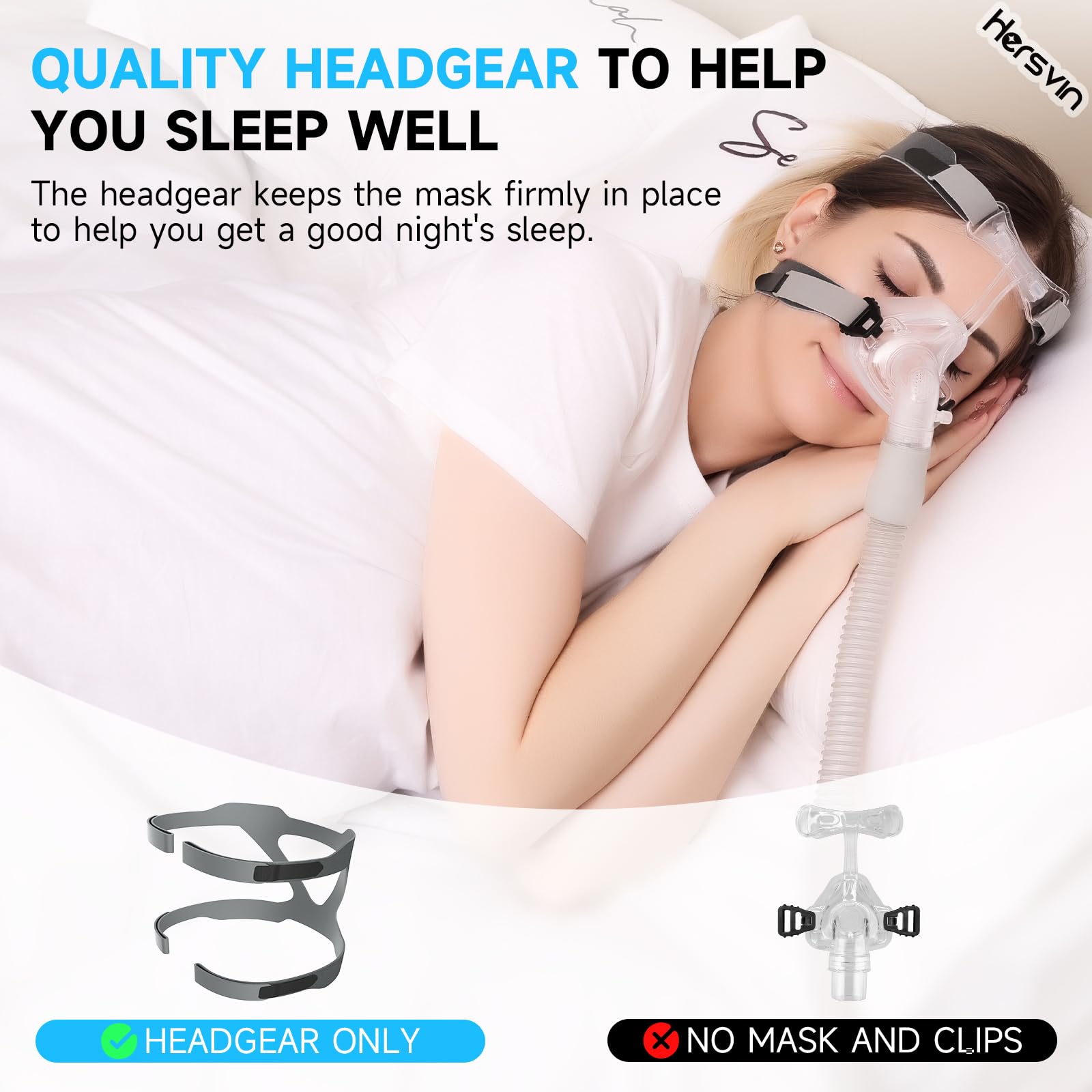 Universal CPAP-Kopfband 2 Stück, Hersvin Ersatz-Kopfbänder Kompatibel mit den Meisten Nasalen, Vollflächigen Schlafapnoe-Masken (2 Stück, Grau)