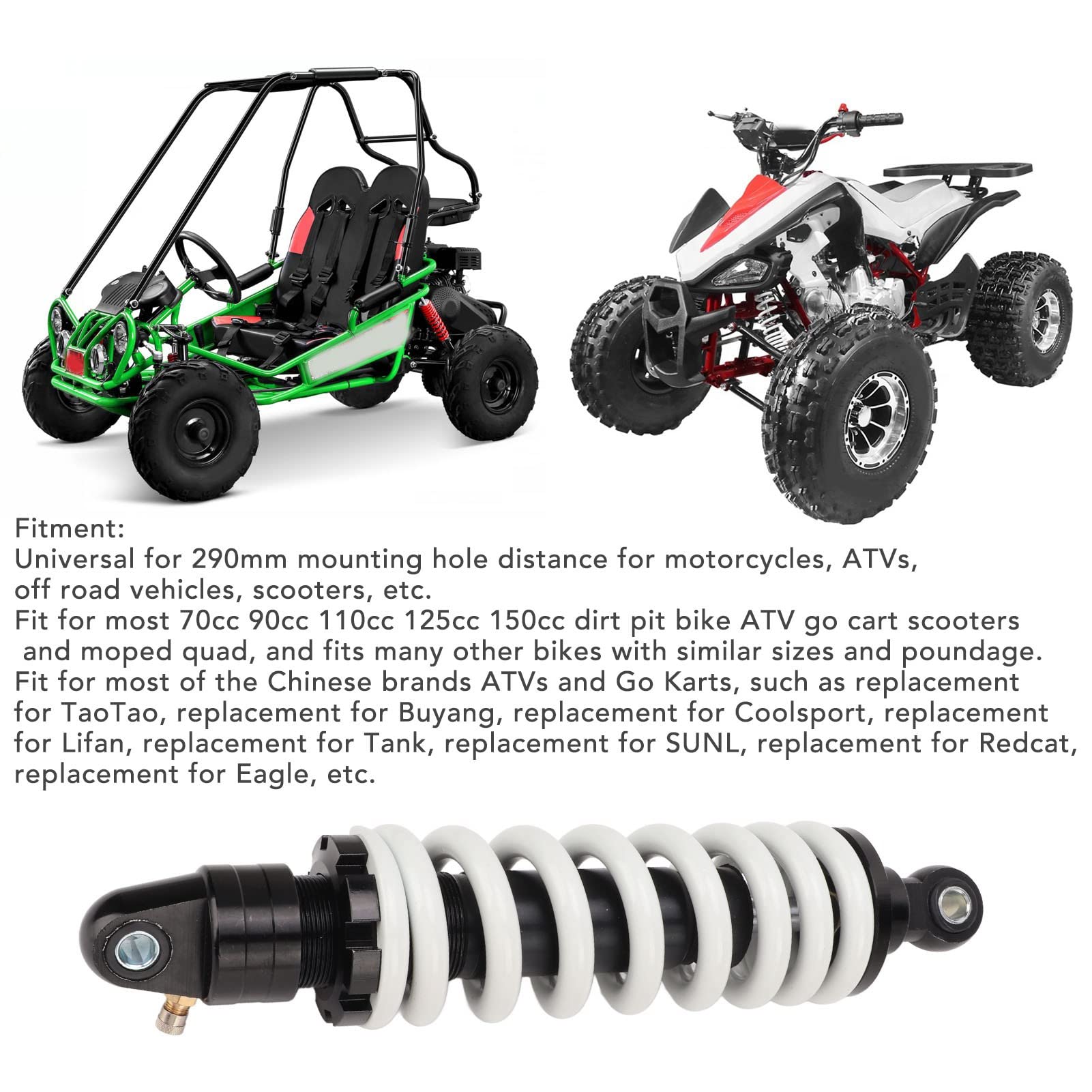 Uniwersalny Amortyzator z Regulowanym Amortyzatorem Sprężynowym, Idealny do Motocykli Dirt Pit Bikes o Pojemności 70 Cm3–150 Cm3, Quadów, Konstrukcja ze Stopu Aluminium CNC, długość 11,42