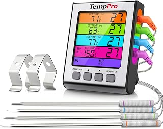 TempPro Fleischthermometer Grillthermometer mit 4 Fühlern Bratenthermometer