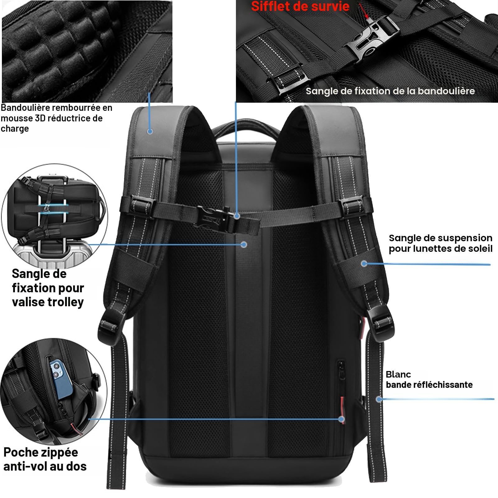 Vacpack - Sac à dos extensible avec système de compression sous vide pour voyage, sac à dos gonflable de 50 litres