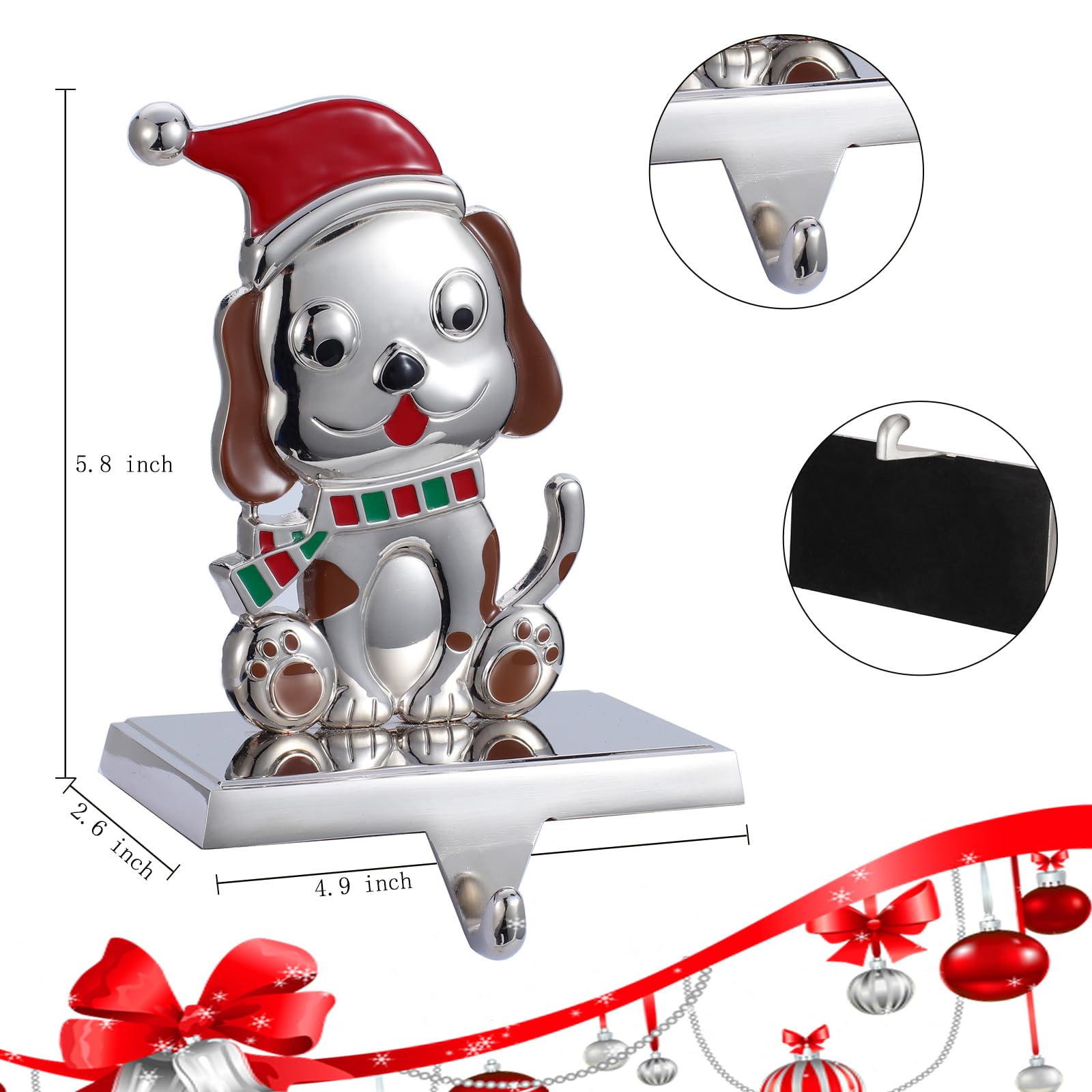 Stocking Holders for Mantel, Silver Metal Dog Christmas Stocking Holder for Mantle Christmas Stocking Hangers for Mantel Stocking Hooks for Fireplace Stocking Holders for Christmas Decoration (Dog)