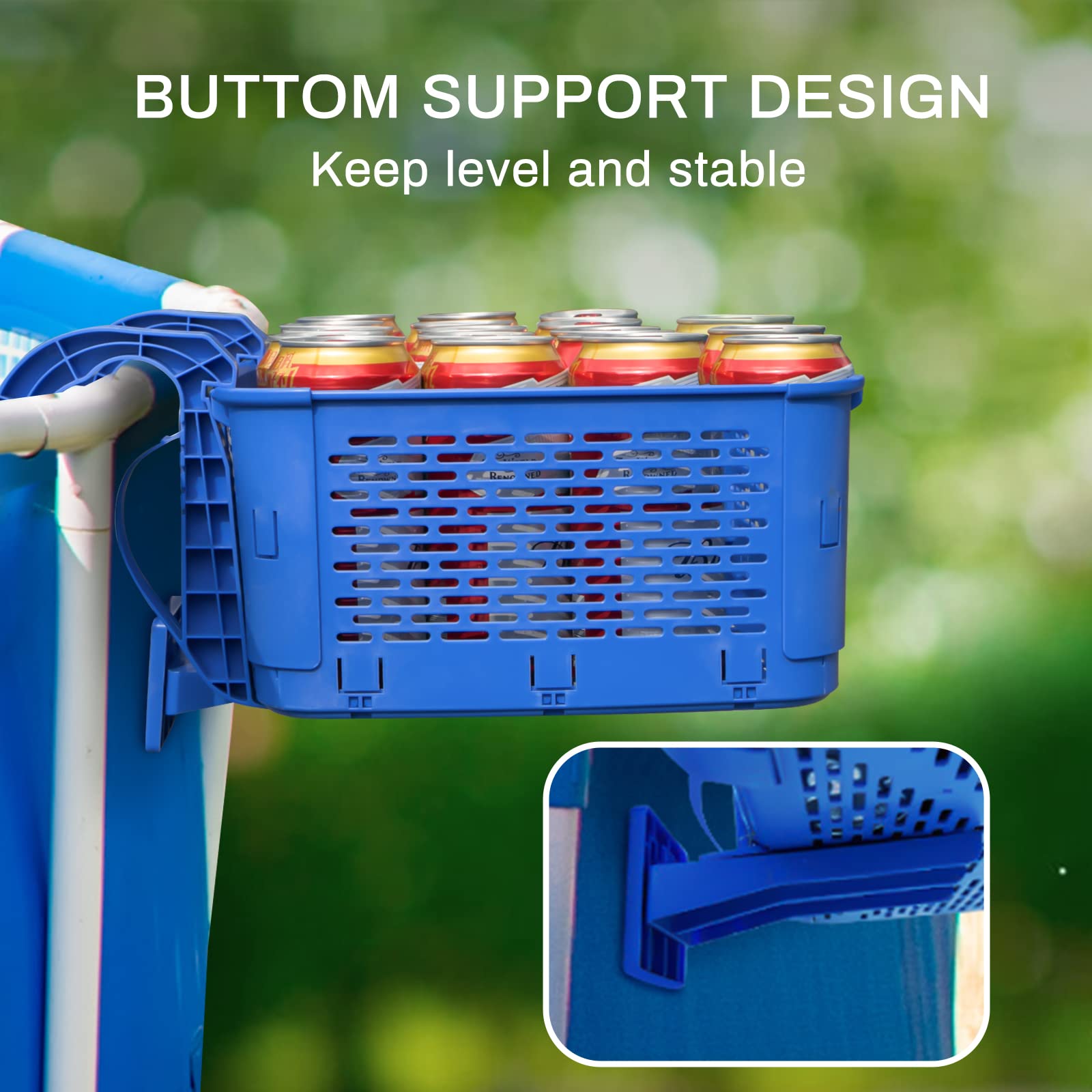 Treerit Pool Basket, Extra Large Poolside Storage Basket, Reinforced Pool Drink Holder with Load Bearing Up to 30Lbs, Recycled Plastic, Above Ground Pool Accessories, Multipurpose Storage Basket, Blue