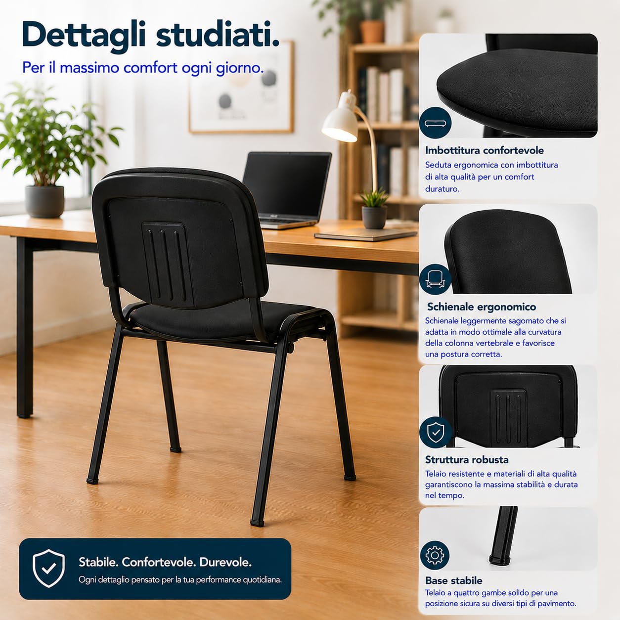 Topsit Wartezimmerstuhl, stapelbarer Besucherstuhl mit weich gepolsterter Sitzfläche, Metallgestell Bürostuhl, Konferenzstuhl für Home Office, Rezeption Pausen Raum
