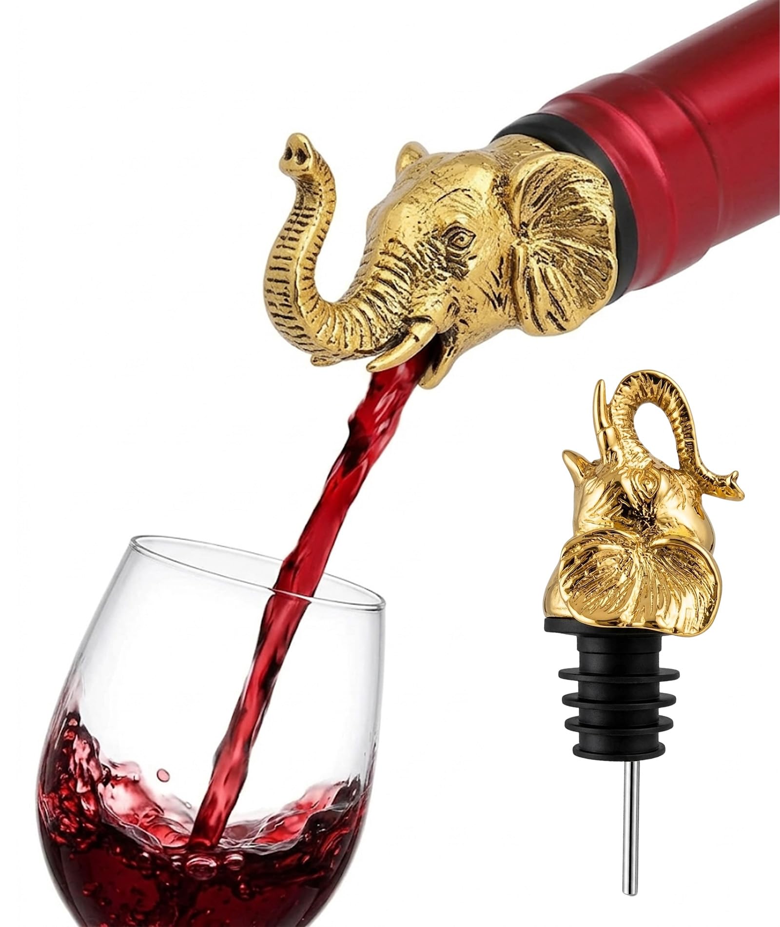 Elephant Head Wine Pourer Spout, Bottle Cap, Animals Shape Wine Bottle Stopper, Perfect Festival Gift Set, Zinc Alloy, for Home and Bar-image-25