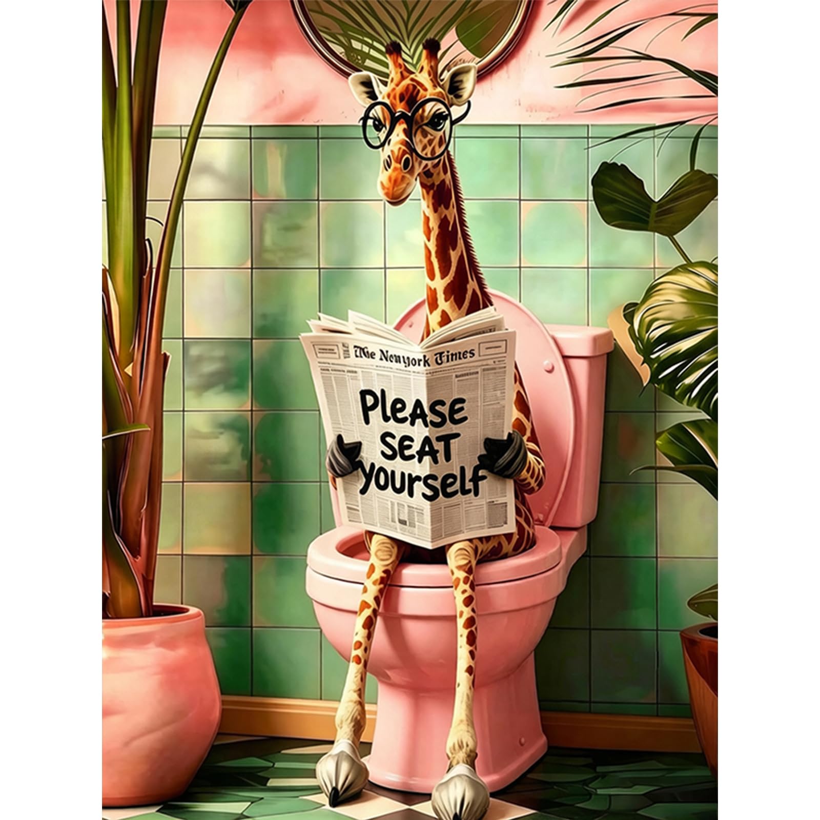 Giraffe Paint by Numbers for Adults, Painting by Numbers for Adults, Giraffe on Toliet Adult Paint by Numbers, DIY Acrylic Adult Paint by Numbers Canvas Kits Perfect for Home Decor and Gifts 12x16in โ image 1