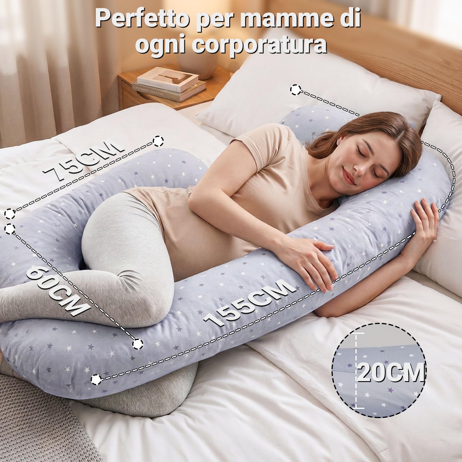 COSYLAND Cuscino Gravidanza per Dormire 2-in-1, Cuscino Allattamento e Gravidanza Salva-spazio, Supporto Ergonomico Schiena e Pancia, Federa Sfoderabile e Lavabile - 2