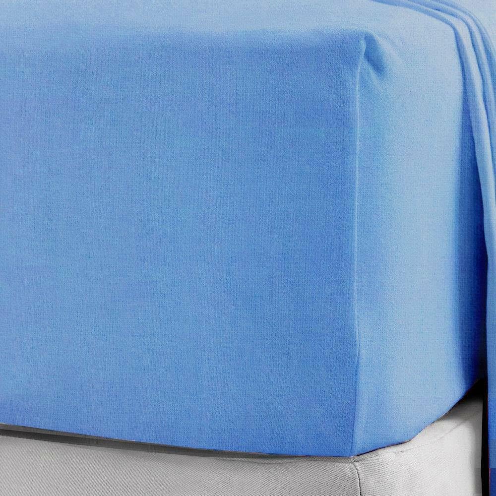 Extra Deep Flannelette Fitted Sheets 100% Brushed Cotton Thermal Plain Super Soft Warm Cosy 40cm 16" Deep Fitted Sheets (Blue, Single)